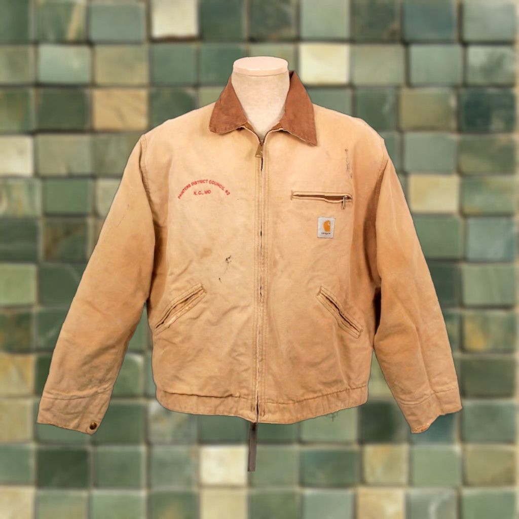 Carhartt VINTAGE Carhartt Jacket 90s Detroit Canvas Khaki Mens Large 44-46 1990s Embroidered Size US S / EU 44-46 / 1 - 1 Thumbnail