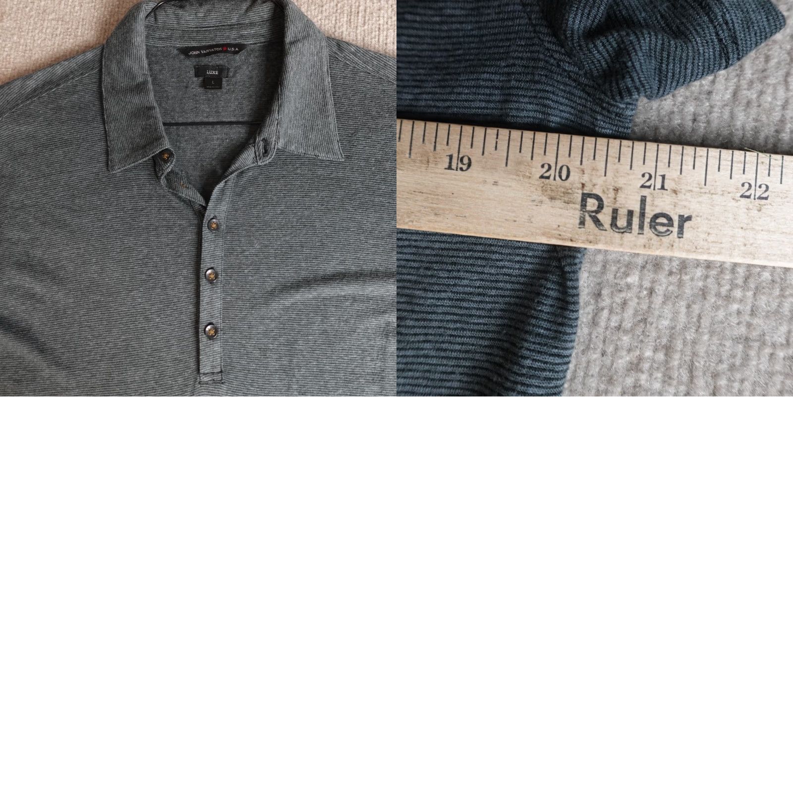 John Varvatos John Varvatos Polo Shirt L Gray Striped Luxe Ramie Viscose Polo Shirt Mens L Gray Striped Polo Shirt Size US L / EU 52-54 / 3 - 8 Thumbnail