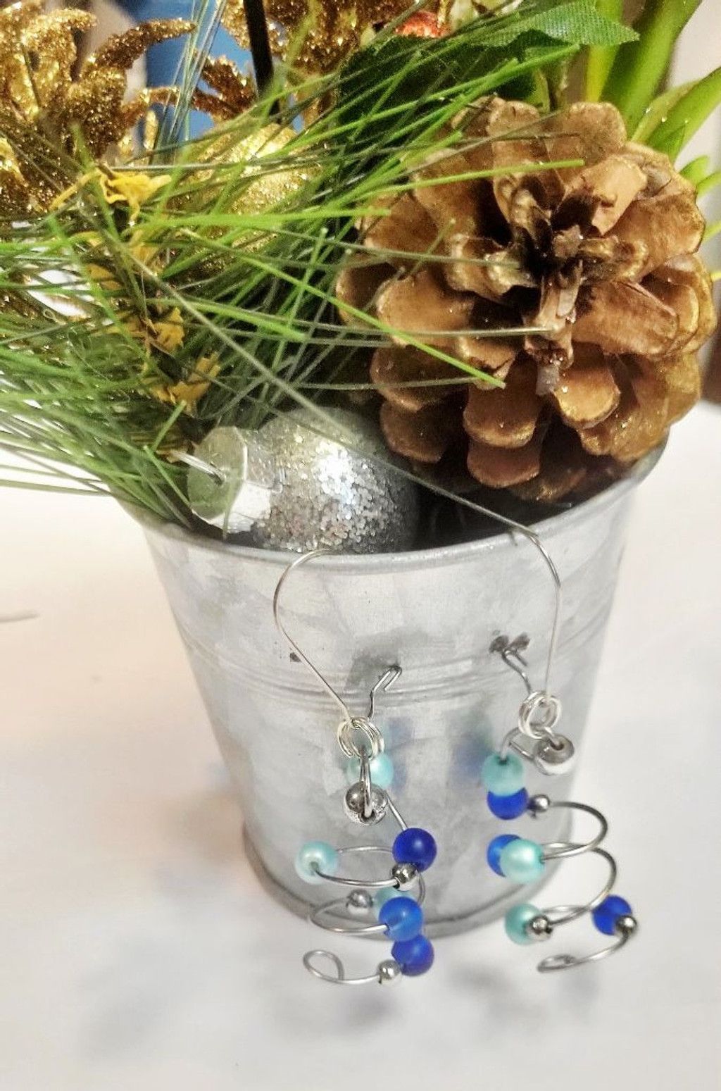 Handmade Stainless steel wire beaded Christmas tree earrings Size ONE SIZE - 6 Thumbnail
