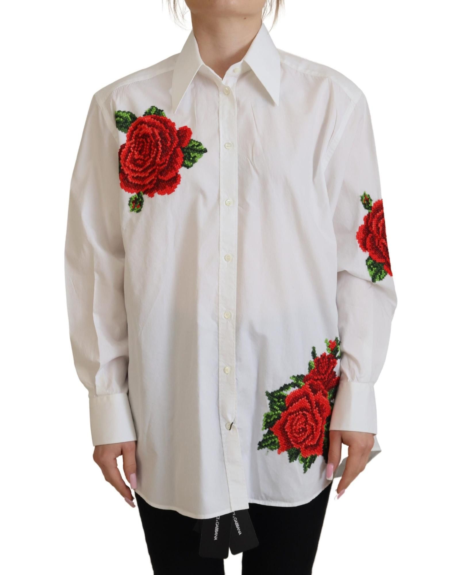 image of Dolce Gabbana Flower Embroidery Shirt Top in White, Women's (Size XS)