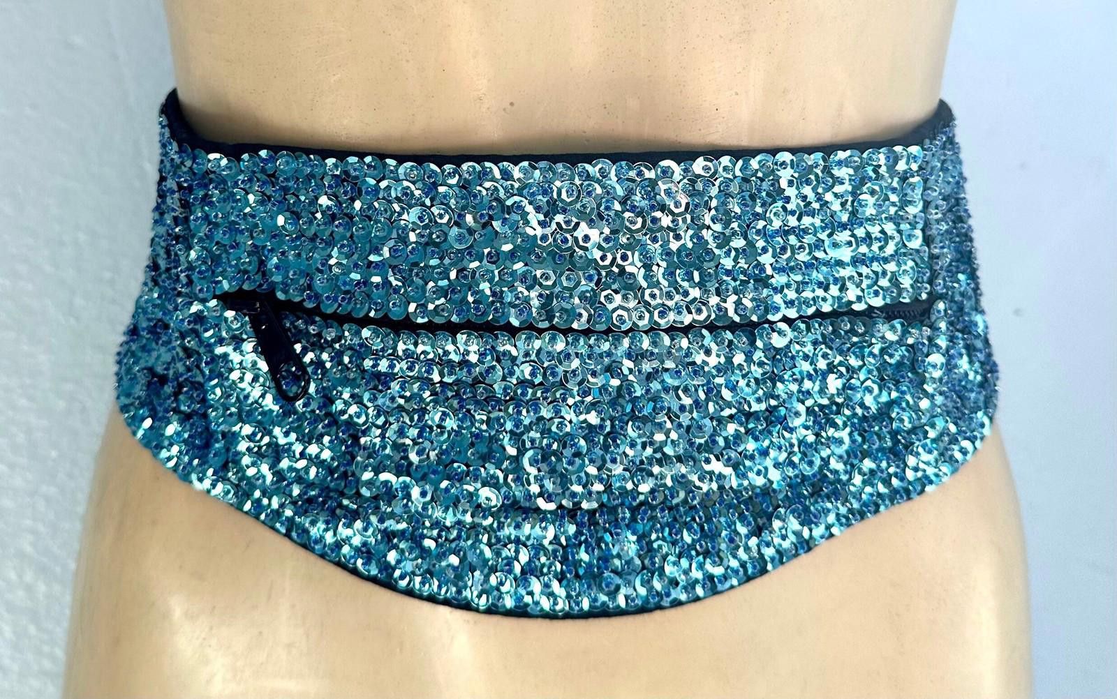 Designer Sequin Cummerbund Fashion Belt Turquoise Size ONE SIZE - 1 Thumbnail