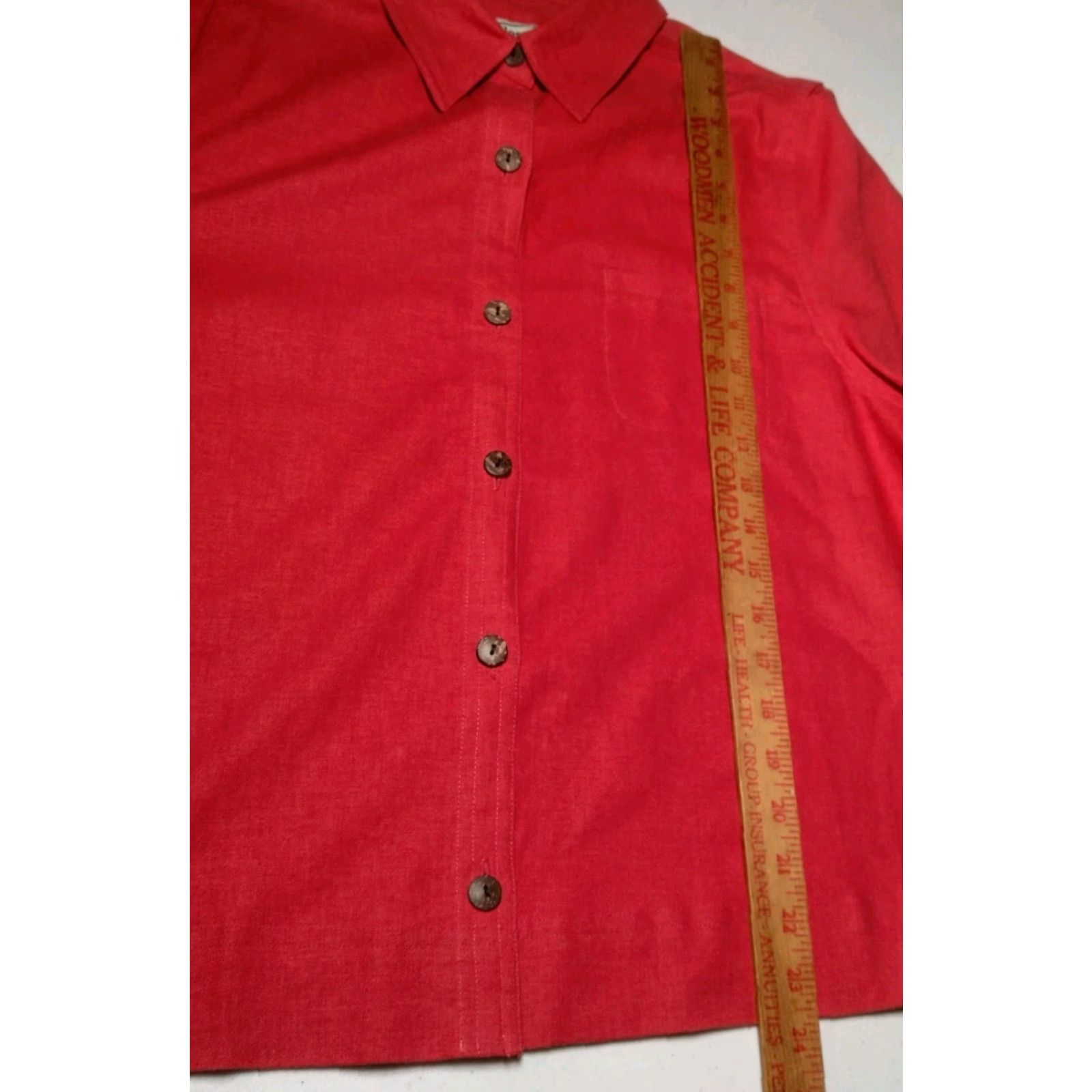 Vintage Appleseed's Blouse Women Size 12 Salmon Linen Rayon Short Sleeve Collared Button-Front Professional Business Casual Classic Capsule Wardrobe Womens Size XL / US 12-14 / IT 48-50 - 3 Thumbnail