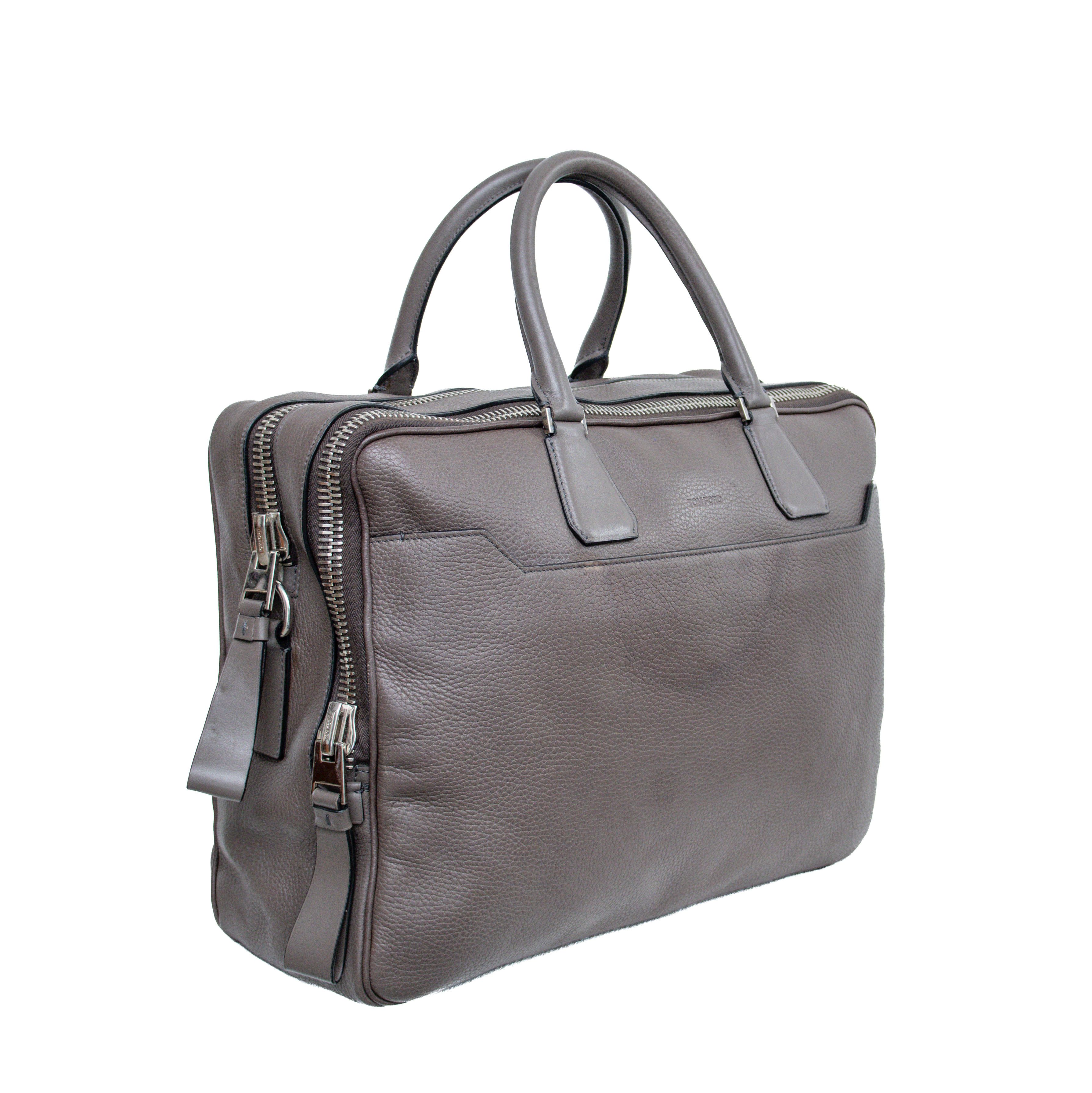 Tom Ford Tom Ford BuckleyGrey Pebbled Leather Briefcase Business Bag Size ONE SIZE - 6 Thumbnail