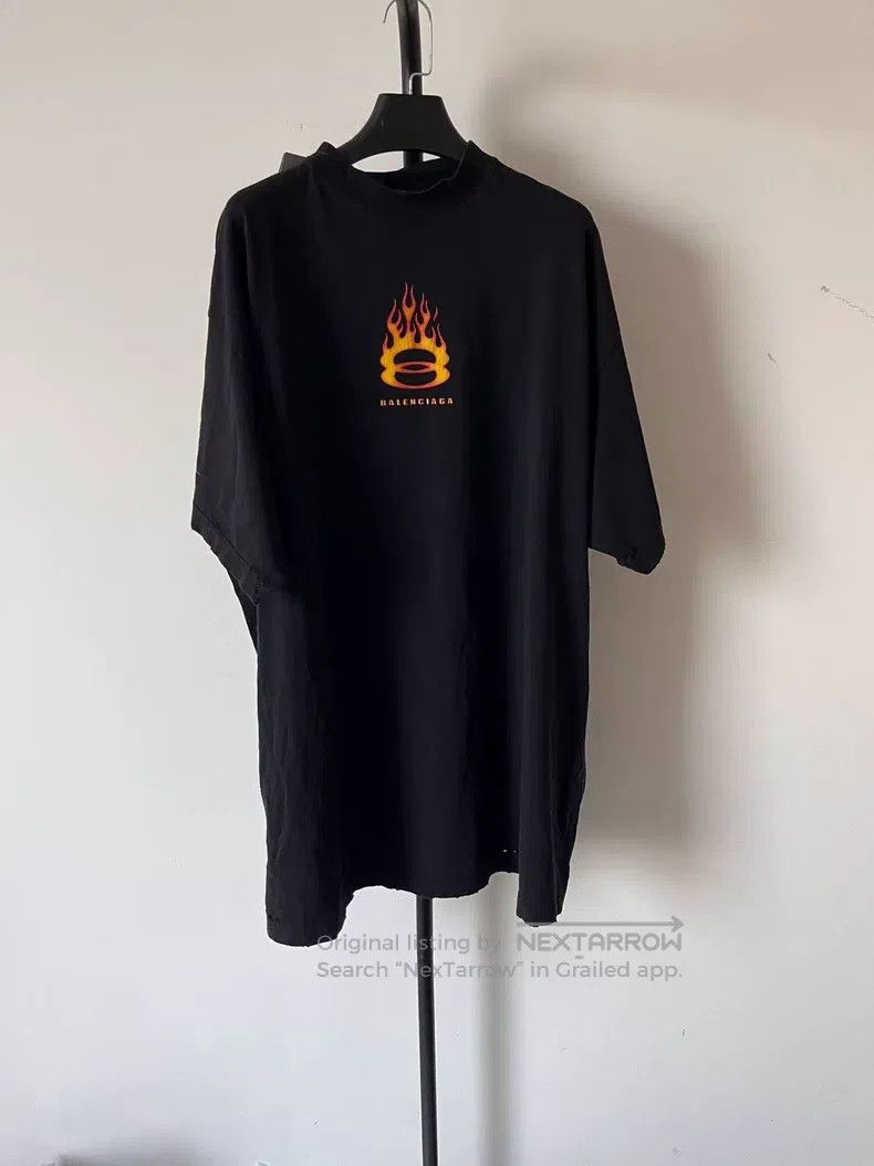 Balenciaga Double Ring Flame Logo Round Neck Casual Short