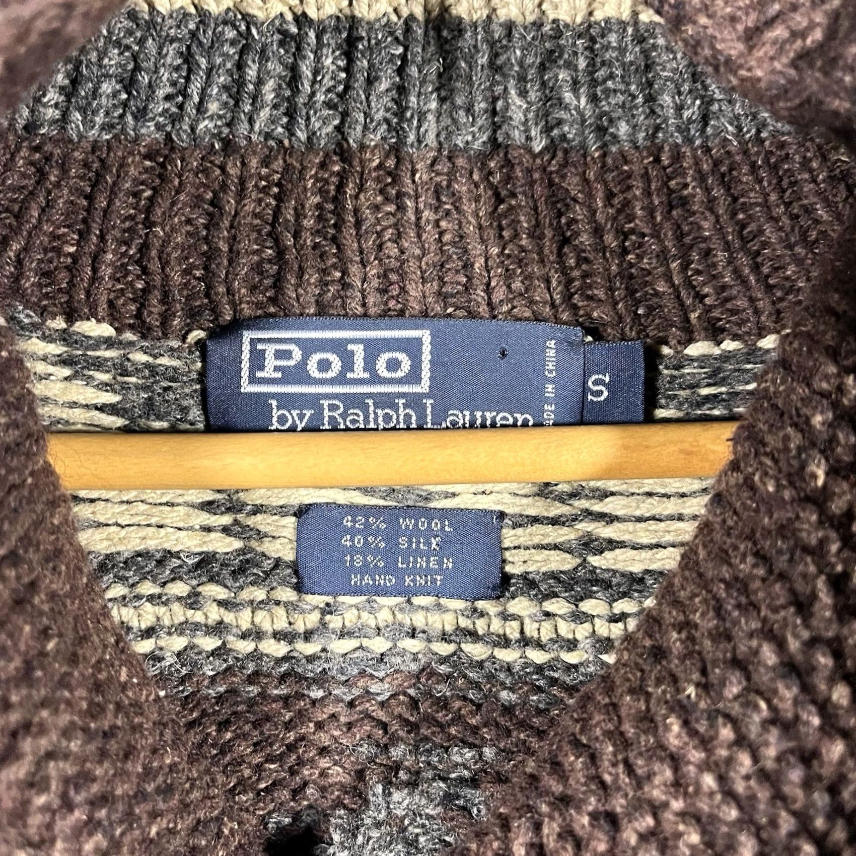Polo Ralph Lauren VINTAGE Polo Ralph Lauren Cardigan Shawl Collar Mens Small Aztec Wool Silk Cardigan Brown Size US S / EU 44-46 / 1 - 3 Thumbnail