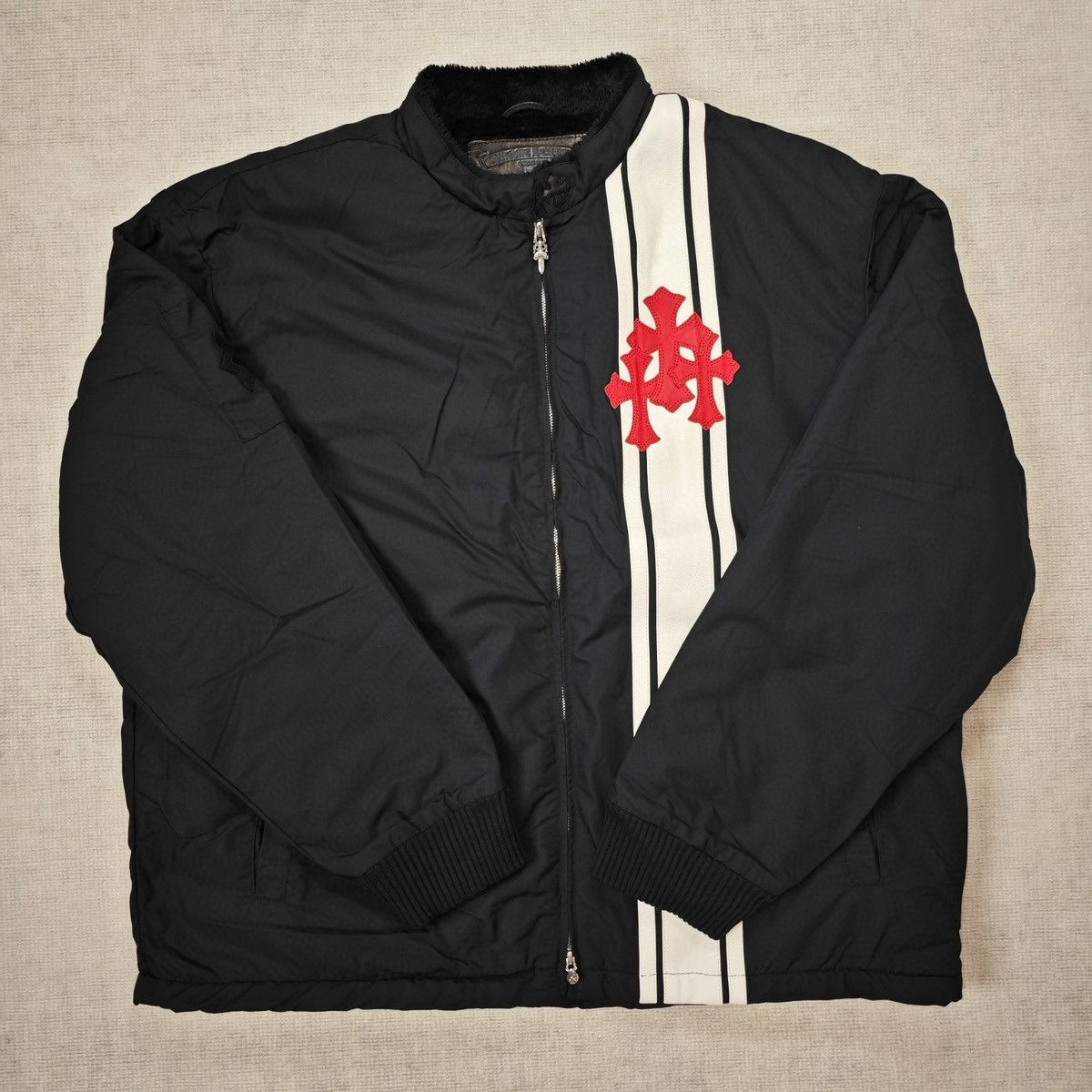 Image of Chrome Hearts Cobra Jacket With Red Patches in Navy, Men's (Size XL)