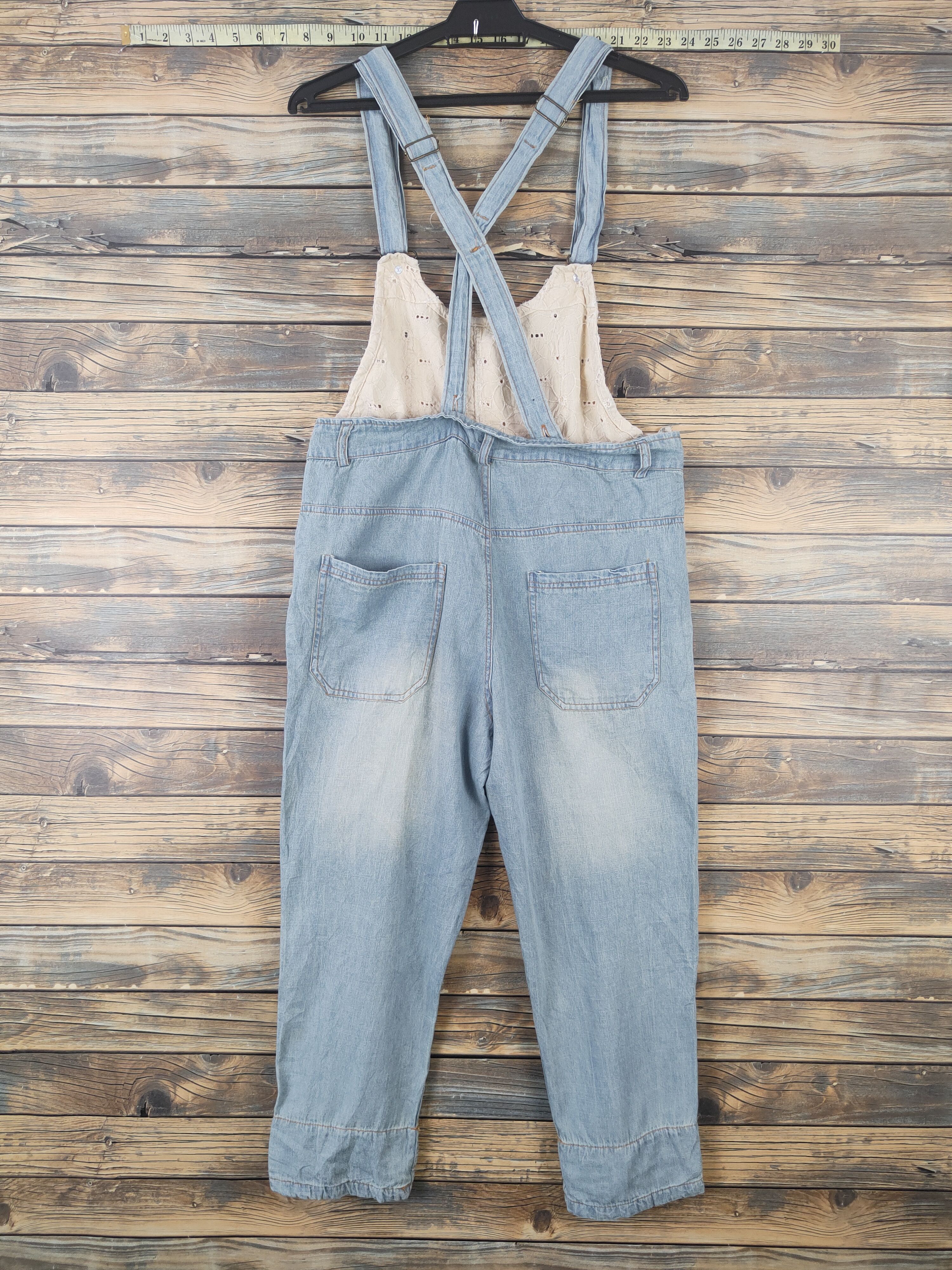 Japanese Brand × Vintage Retro Design 💥 R.F.V Light Blue Soft Denim Jumpsuits Size 33" - 10 Thumbnail