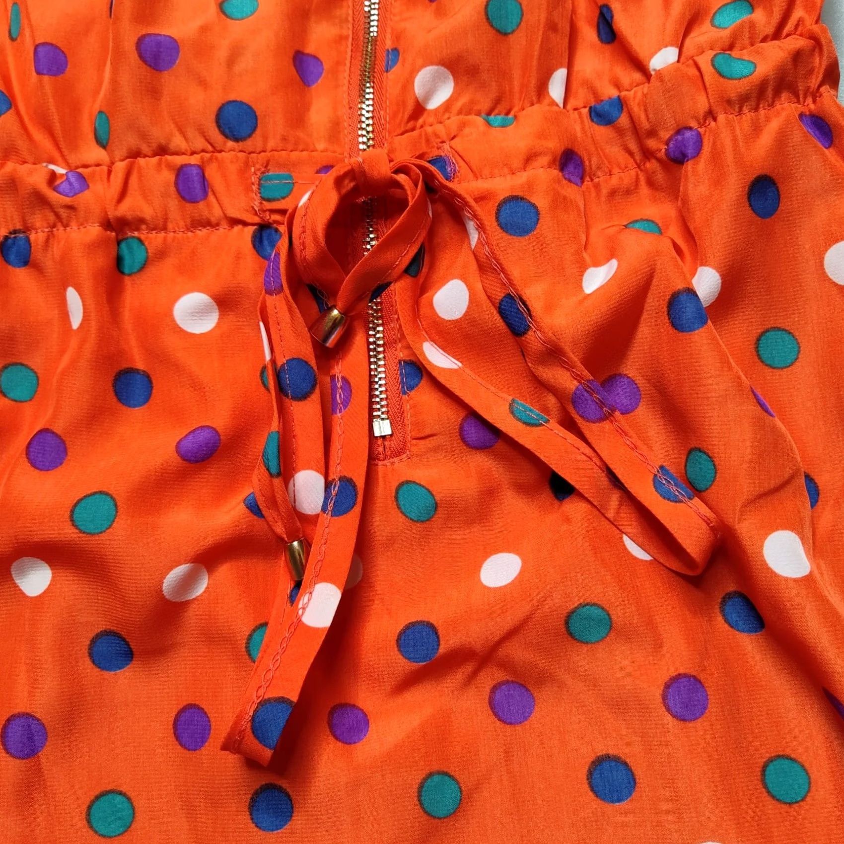 Vintage TEA N ROSE Women Large Orange Polka Dots Lined Asymmetrical Zip Shift Dress NEW Size L / US 10 / IT 46 - 5 Thumbnail
