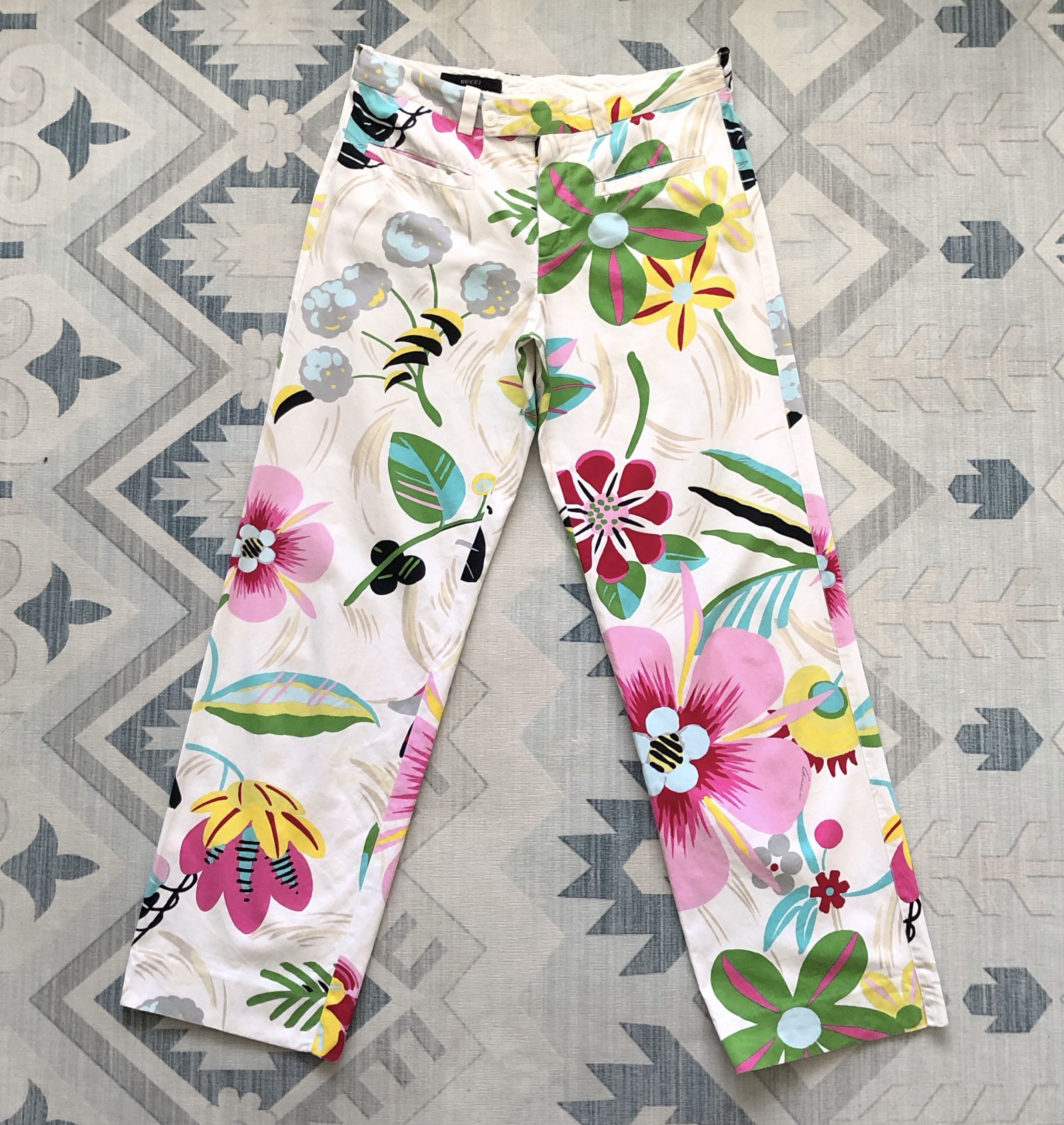 Gucci RARE🔥SS1999 GUCCI BY TOMFORD RUNWAY FLORAL PANTS TRISH GOFF Size 29" - 3 Thumbnail