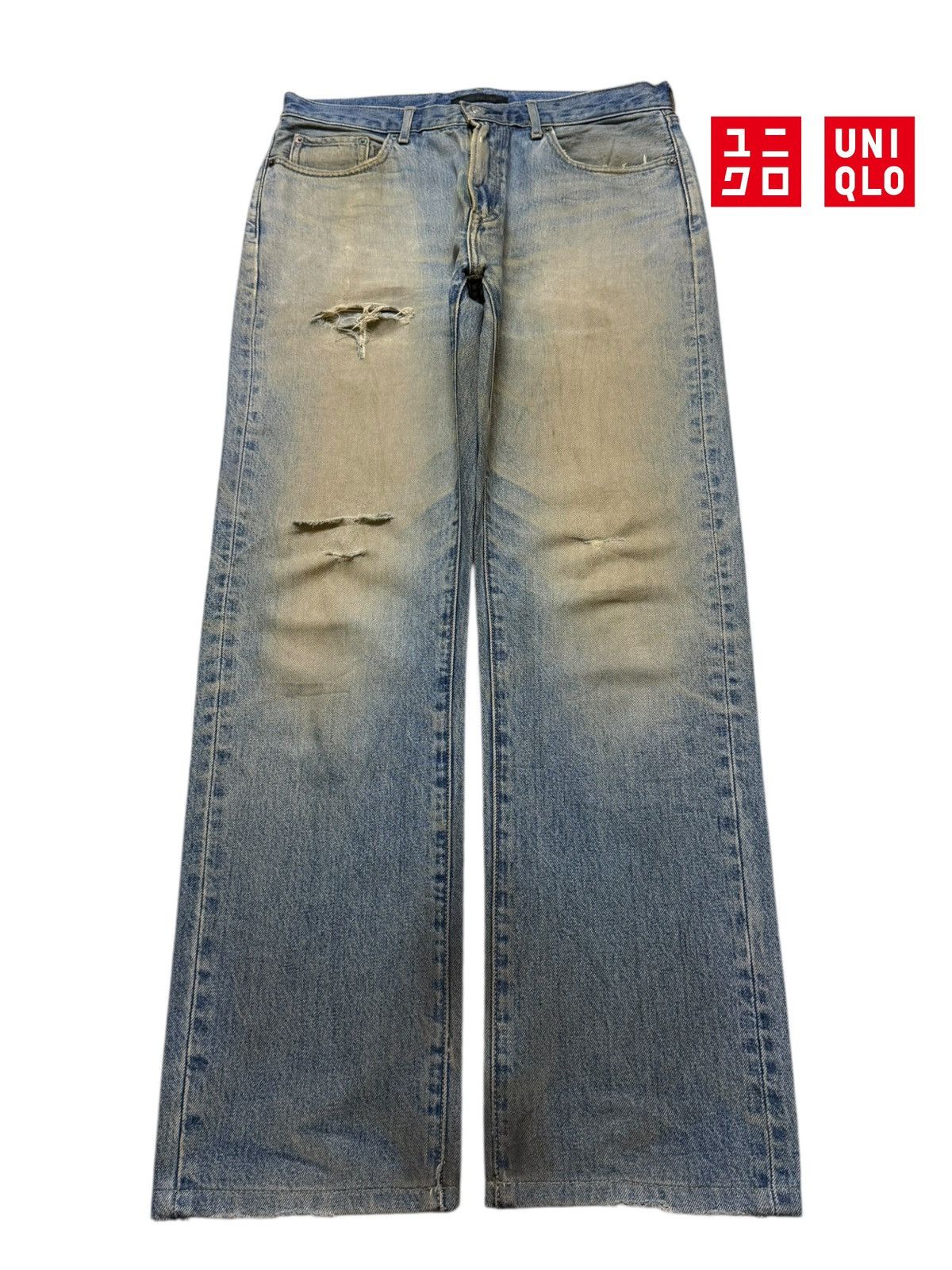 Uniqlo Vintage Y2K Japanese Uniqlo Mud Wash Distressed Straight Leg Size US 32 / EU 48 - 1 Thumbnail