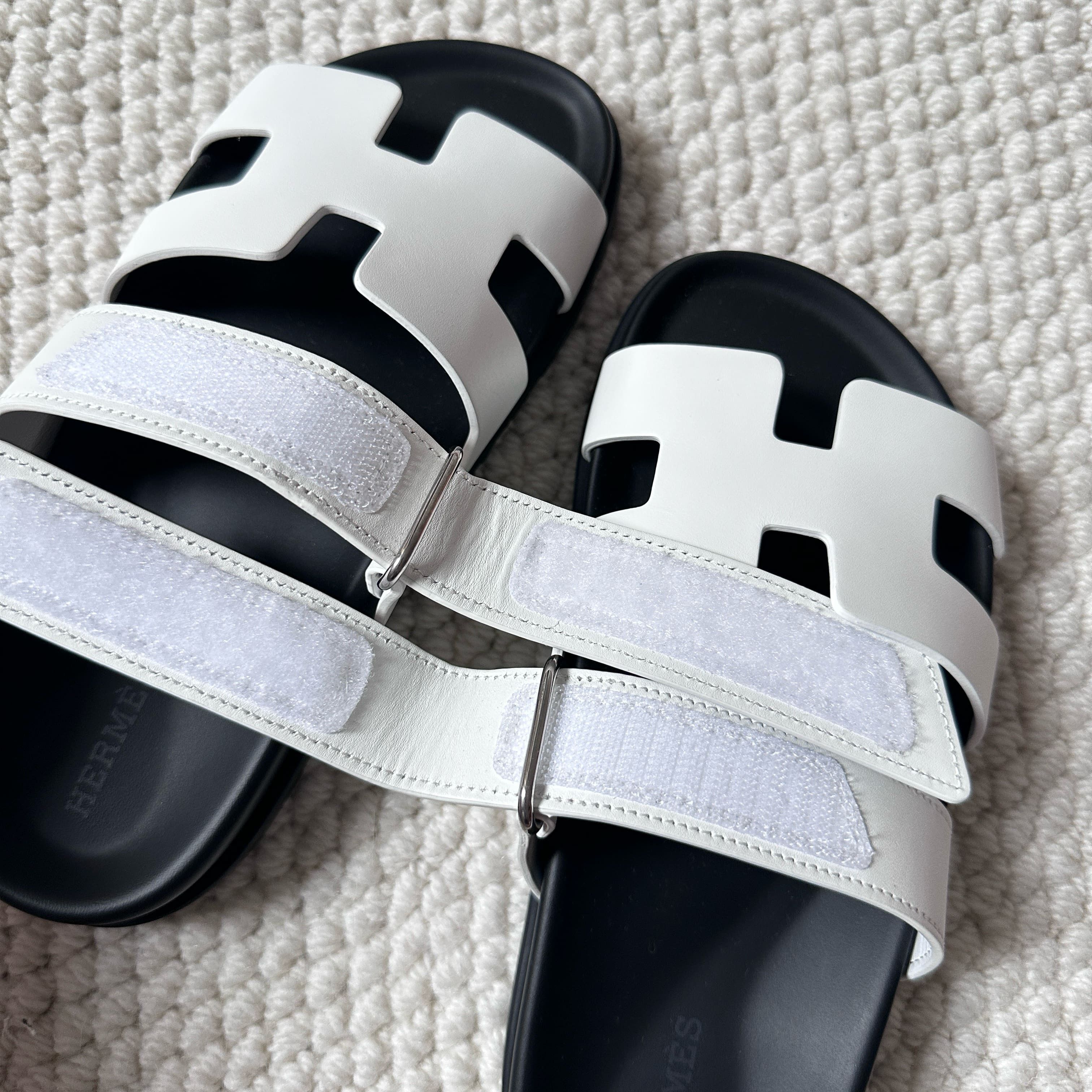 Hermes Hermes Chypre Sandal White Black Leather Fullbox Size US 5 / IT 35 - 10 Thumbnail