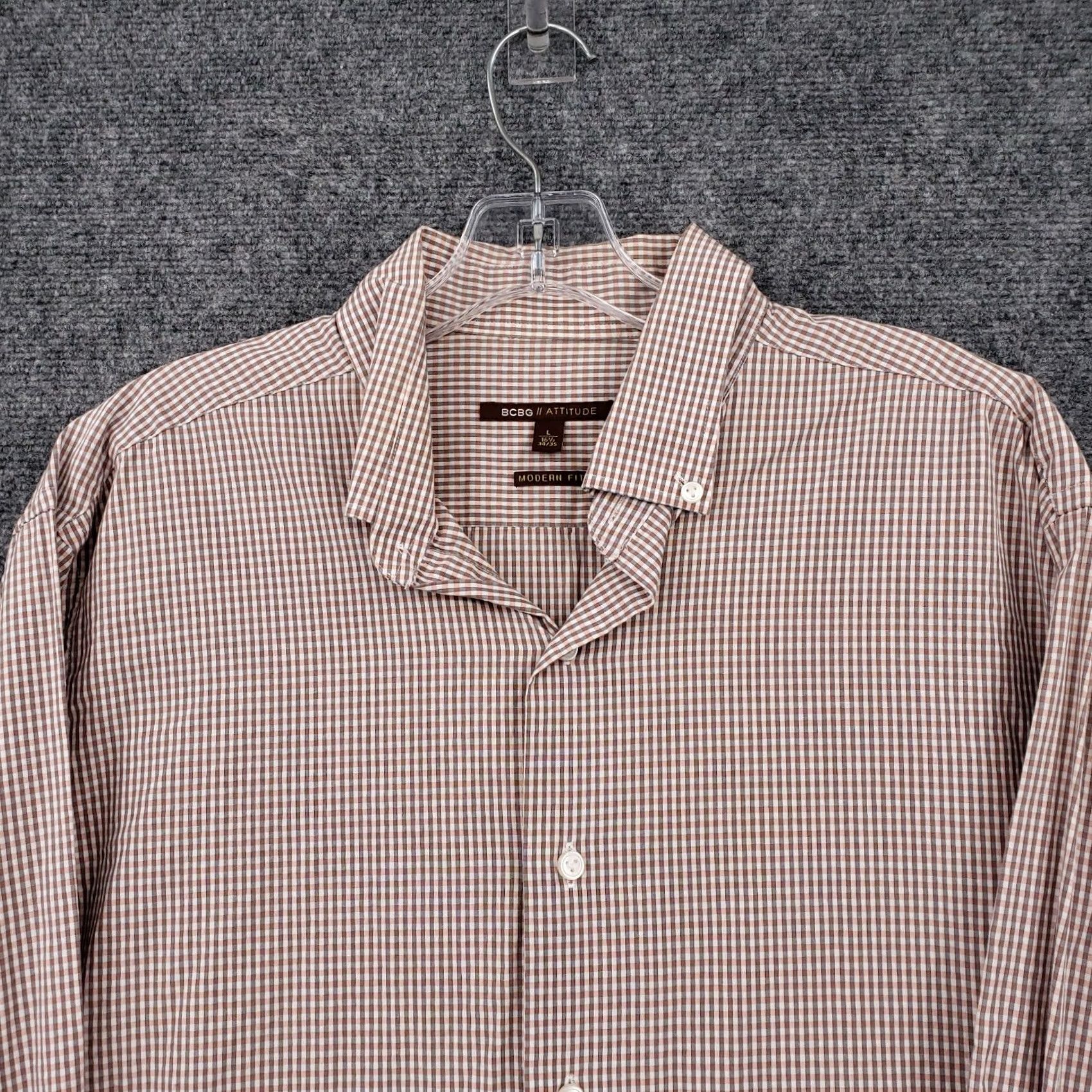Vintage BCBG Attitude Shirt Men Large 16.5 Button-Down Orange Check Modern Long Sleeve Size US L / EU 52-54 / 3 - 5 Thumbnail