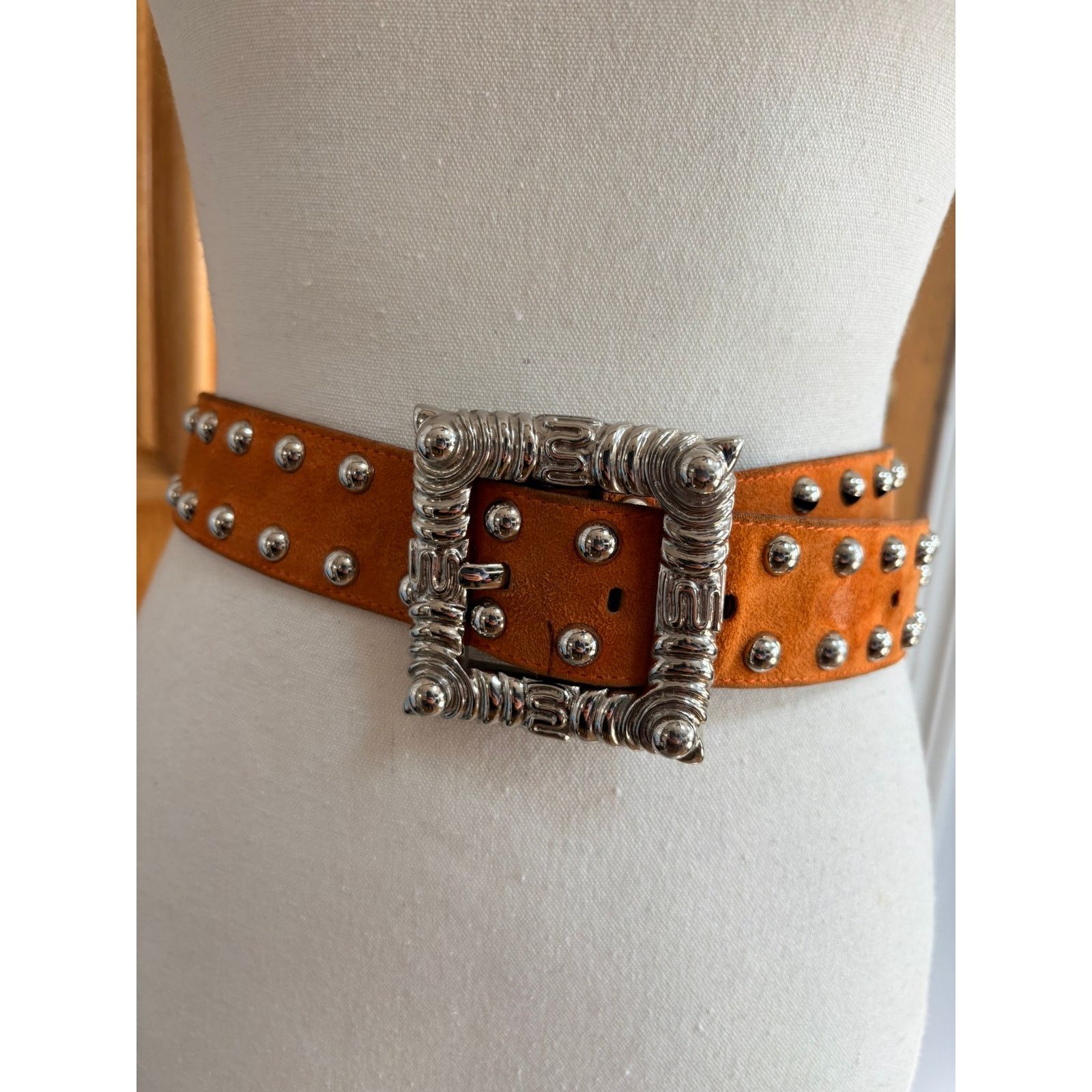 Escada 1980s Vintage Escada Studded Suede Leather Belt Orange Size ONE SIZE - 2 Thumbnail