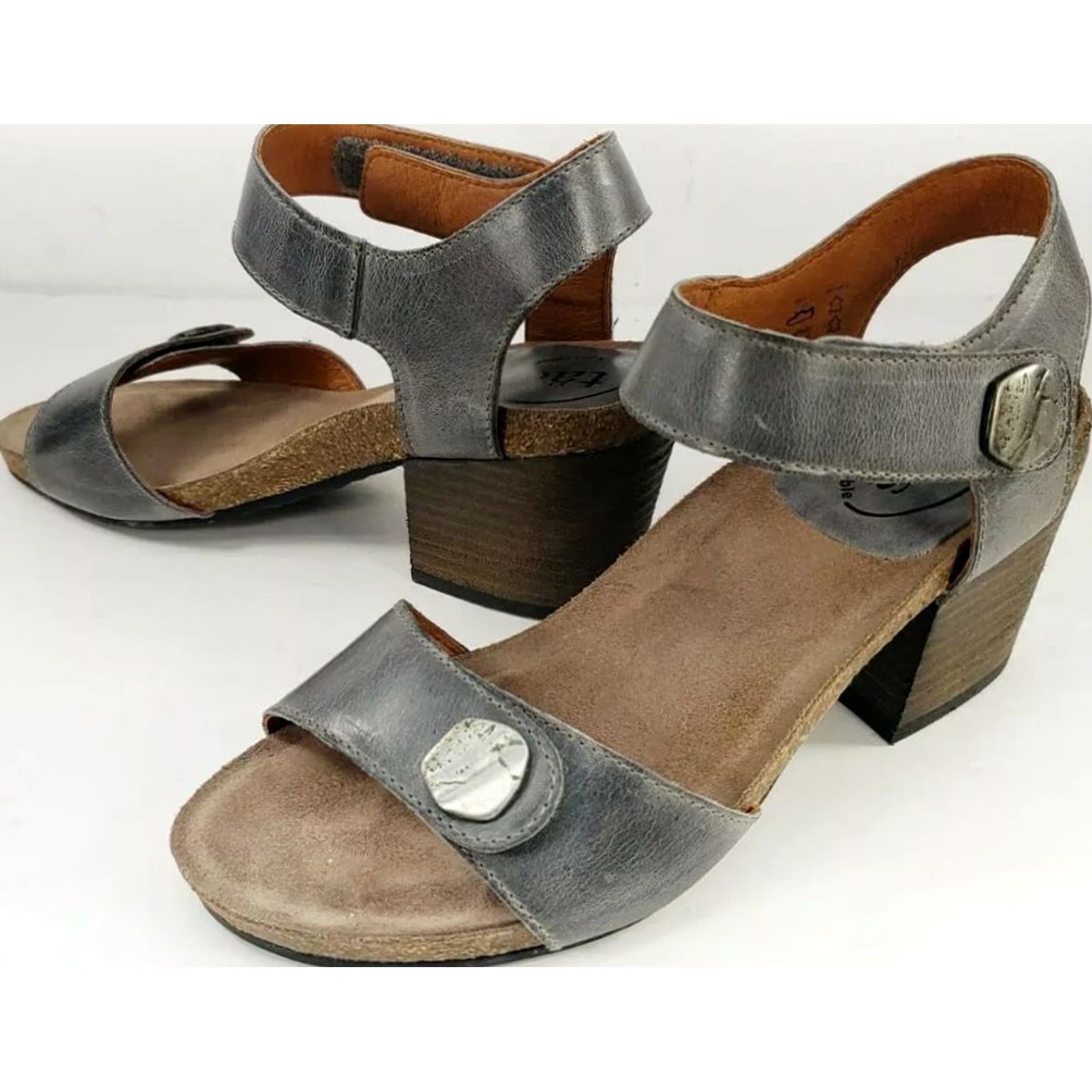Taos Taos Envy Womens Heel Sandals Gray Open Toe Slingbacks 5-5.5 M EU 36 Block Heel Leather Corkbed Insole Casual Sandals Size US 5.5 / IT 35.5 - 5 Thumbnail