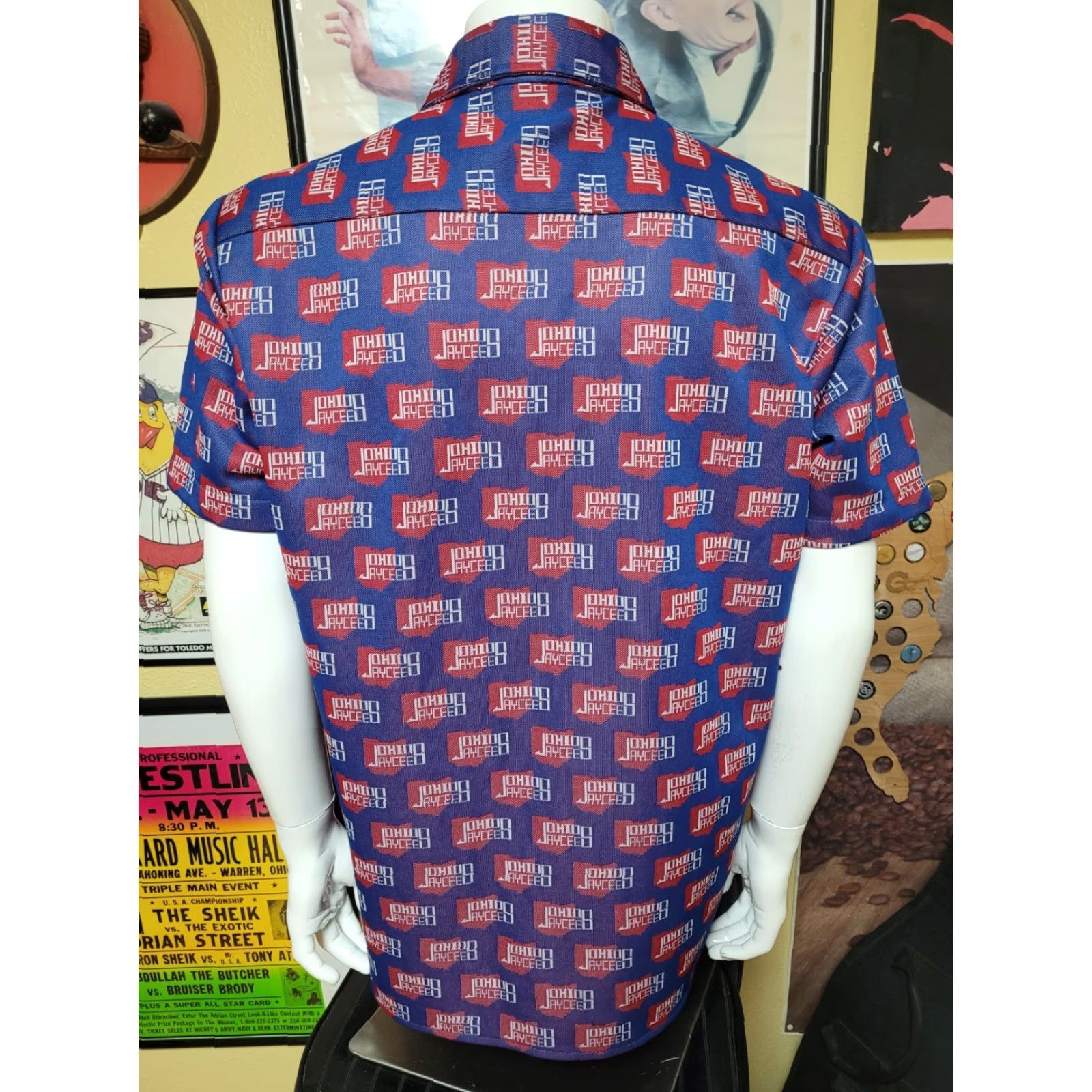Gloverall VTG Knit Button-Up Shirt Large 70s Blue Short Sleeve Logo JCs Jaycees Collared Mens Size US L / EU 52-54 / 3 - 3 Thumbnail