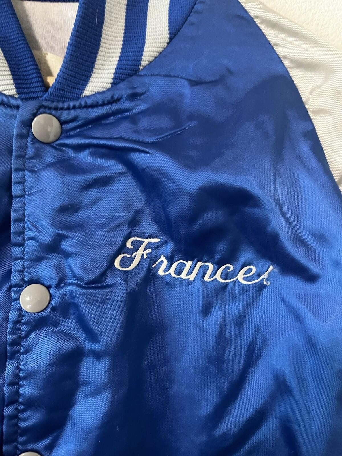 Other Vintage France Satin Varsity Jacket Blue Gre DeLong Snap M Size US M / EU 48-50 / 2 - 2 Thumbnail