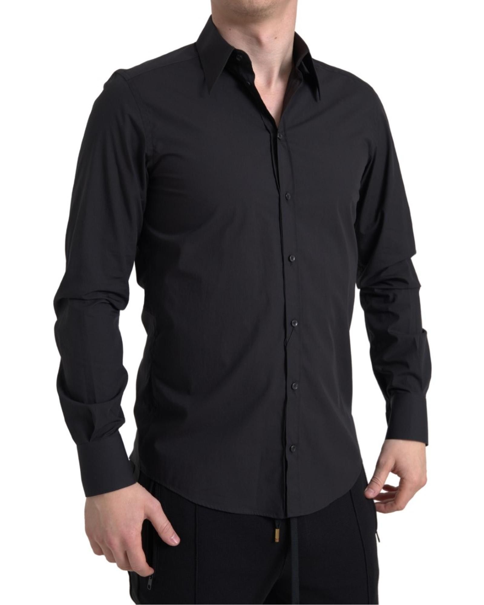 image of Dolce Gabbana Cotton Long Sleeve Dress Shirt in Black, Men's (Size Small)