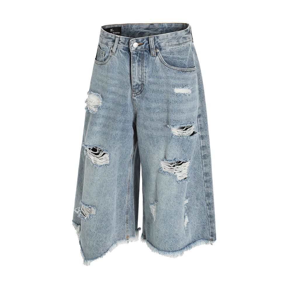 Japanese Brand × Jean Men's irregular distressed heavy washed ripped denim shorts Size US 32 / EU 48 - 2 Thumbnail