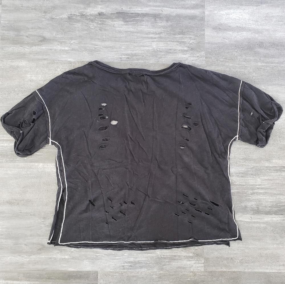 Fashion Nova Black Blue California FN Distressed Short Sleeve Size M / US 6-8 / IT 42-44 - 2 Thumbnail