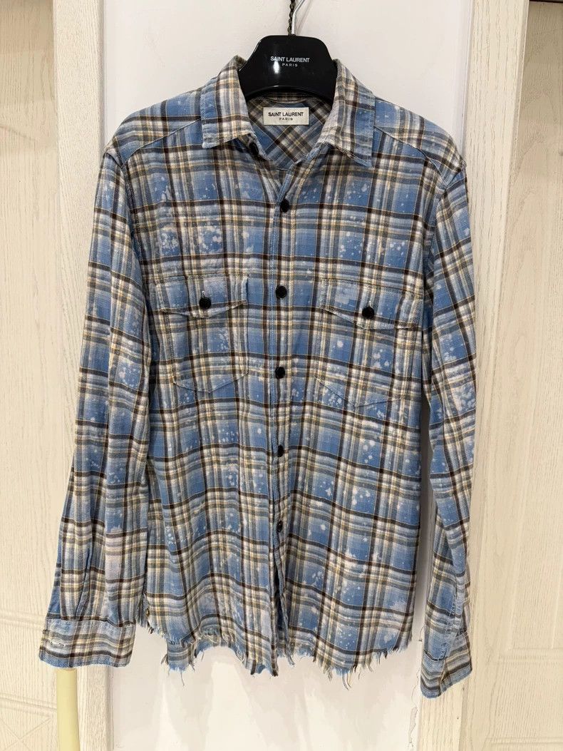 Saint Laurent Paris Saint Laurent 2016 Blue Plaid Distressed Shirt- DMC Size US M / EU 48-50 / 2 - 1 Thumbnail
