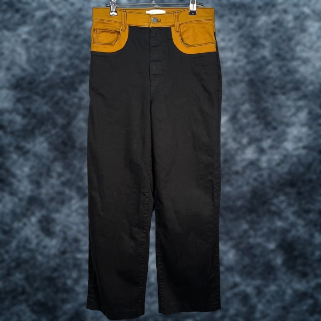 Oak + Fort Oak + Fort Pants Women Adult 8 High-Waisted Cotton Blend Straight Leg Black Mustard 31in Inseam Chino 2-Tone Vintage/98s? Size 30" / US 8 / IT 44 - 1 Thumbnail
