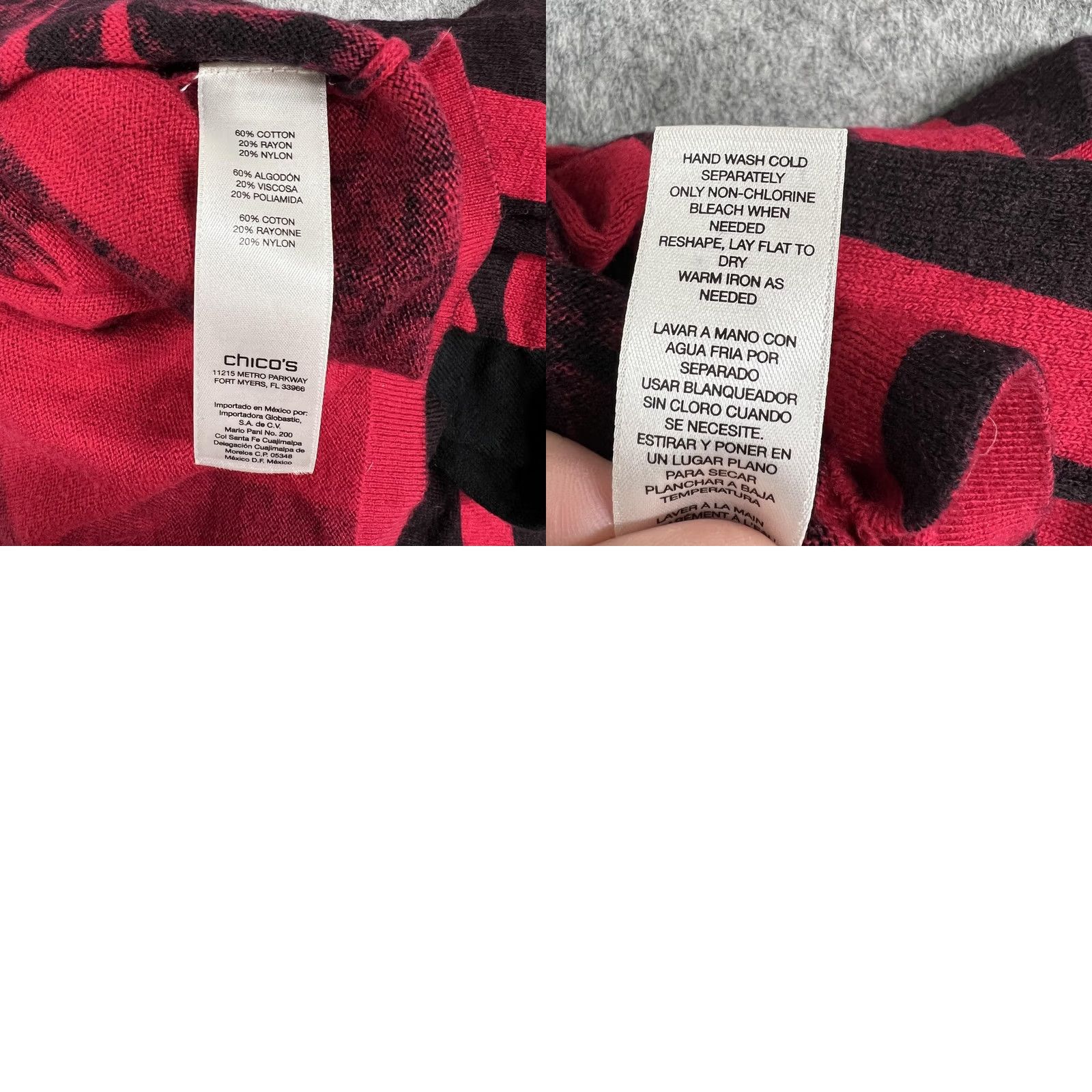Vintage Chicos Cardigan Sweater Womens 1 Red Black Geometric Print Open Front Knit Prep Size XS / US 0-2 / IT 36-38 - 10 Thumbnail