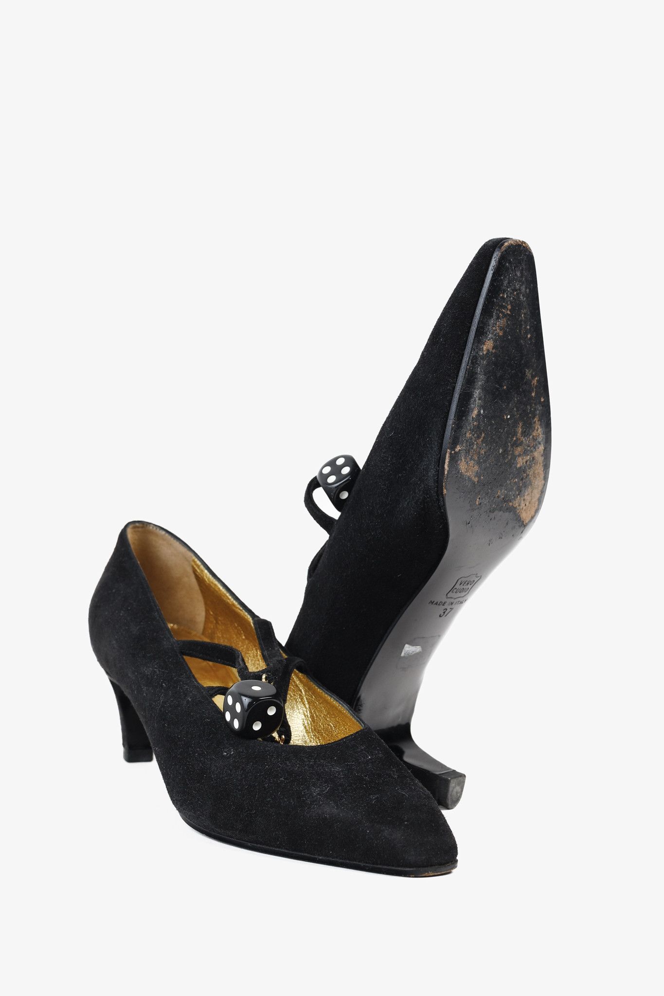 Moschino Moschino Vintage Black Suede Lucky Dice Pumps Size US 6.5 / IT 36.5 - 4 Thumbnail