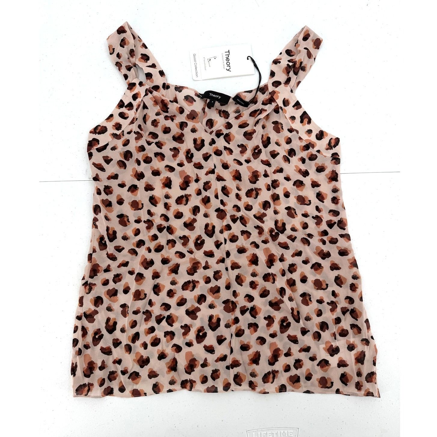 Theory NWT Theory Women's Pink Silk V-Neck Leopard Flora Drape Top Size S / US 4 / IT 40 - 1 Thumbnail