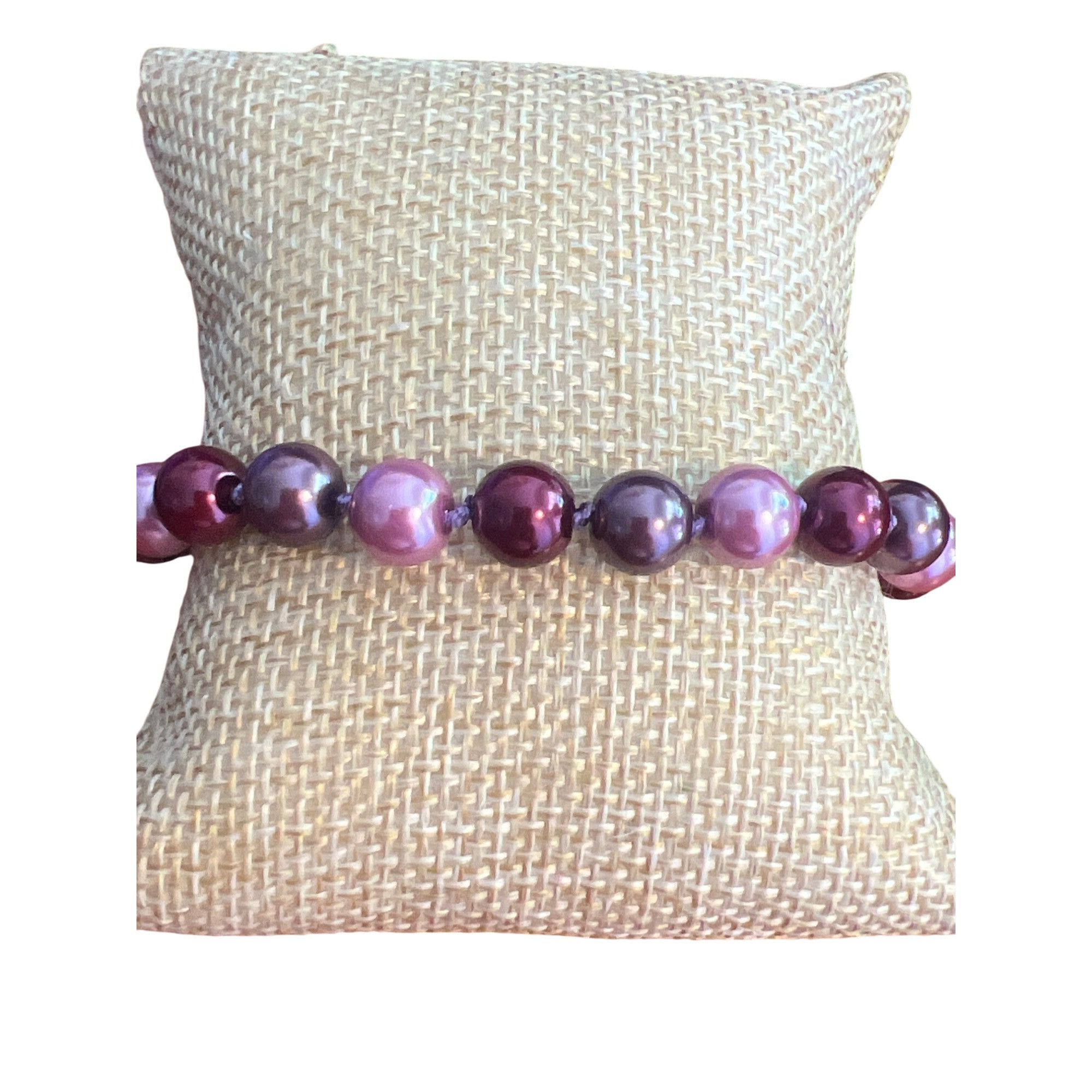 Other Vtg Glass Faux Purple Pearl Bracelet Sterling Silver Clasp K Size ONE SIZE - 1 Thumbnail