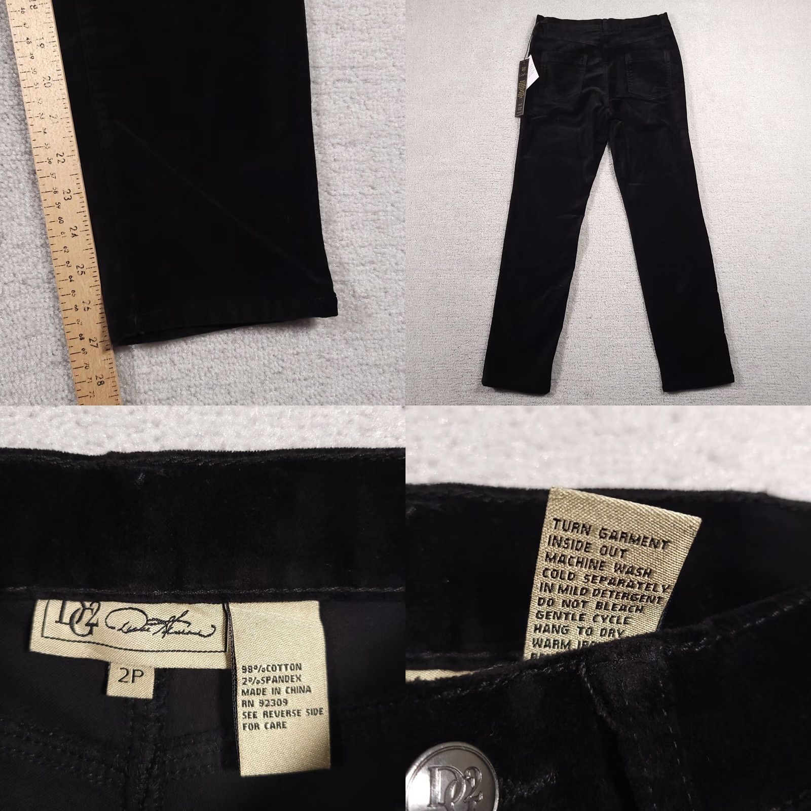 Velour Diane Gilman DG2 Velour Pants Women's 2P Petite Black Stretch Mid-Rise Straight Dress Pants convex Size 26" / US 2 / IT 38 - 8 Thumbnail