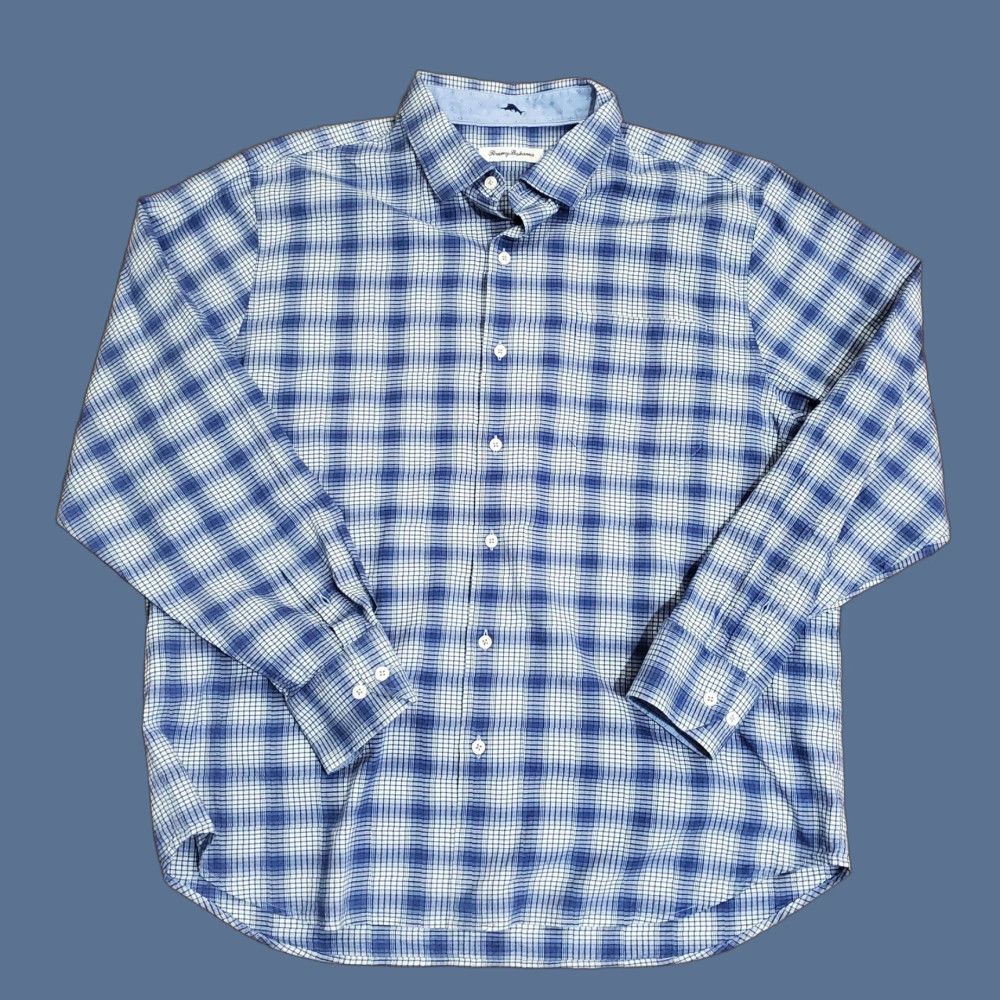 Tommy Bahama Tommy Bahama Shirt Mens XL Blue Check Silk Stretch Long Sleeve Button Front - Button-Down Collar - Regular Fit Size US XL / EU 56 / 4 - 1 Thumbnail