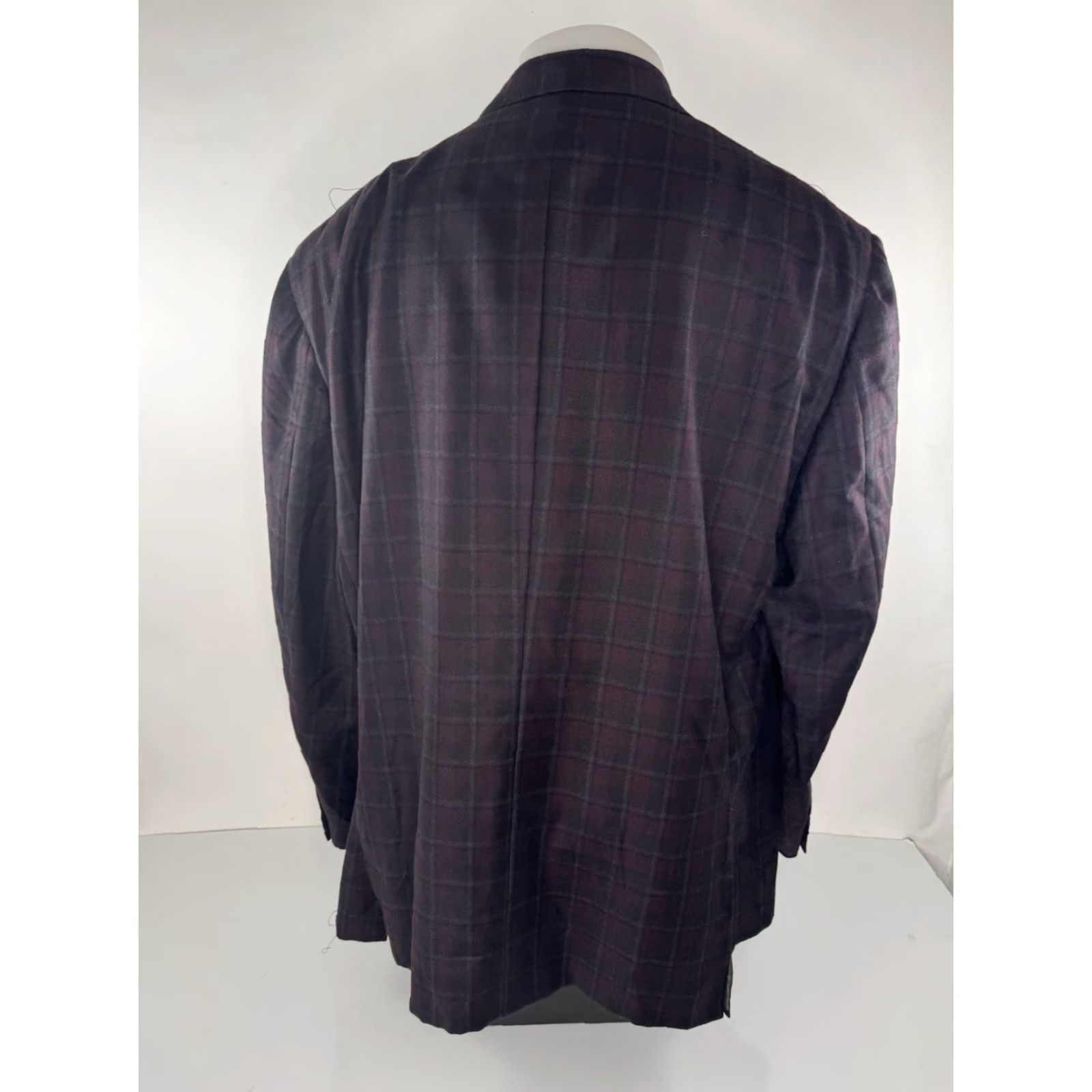 Vintage TRUSSINI Italy - NEW w TAG - WOOL Plaid Blazer Jacket - Mens 52 R - Burgundy / Black / Bluish Gray - 995 MSRP - Jacket Size 52R - 7 Thumbnail