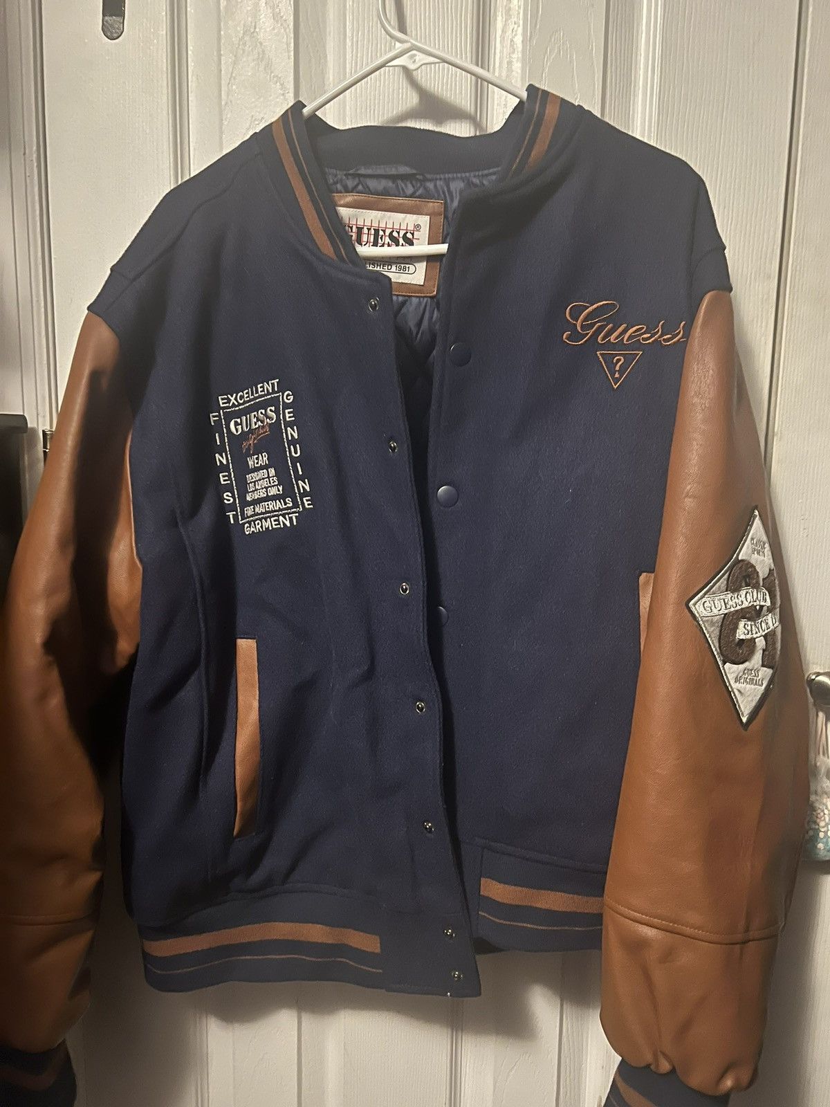 Guess Guess Bomber Jacket Navy Blue/Brown Bomber Size US L / EU 52-54 / 3 - 1 Thumbnail