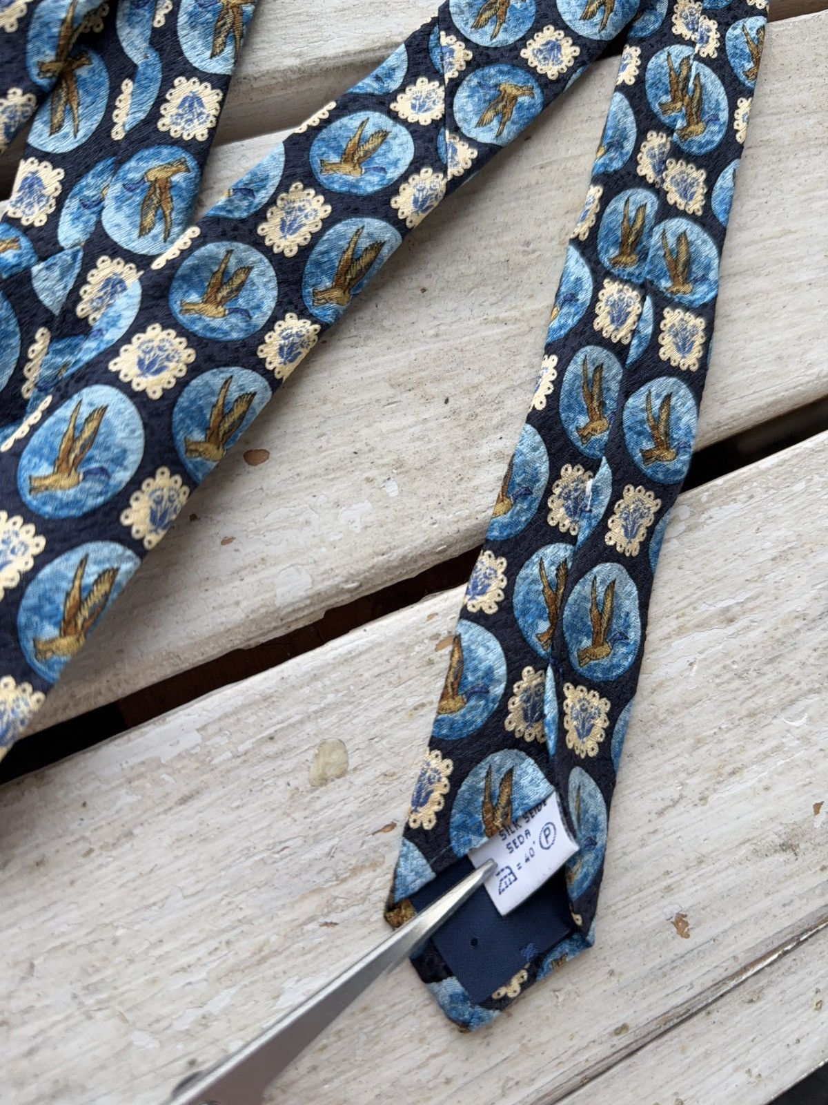 Designer × Givenchy Vintage Givenchy Gentleman Tie Birds Pattern Blue Gold Size ONE SIZE - 4 Thumbnail