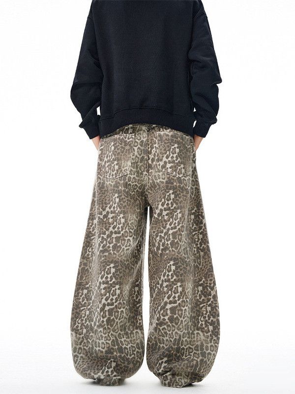 Japanese Brand Men's Retro Wide-Leg Washed Leopard Print Jeans Size US 32 / EU 48 - 4 Thumbnail