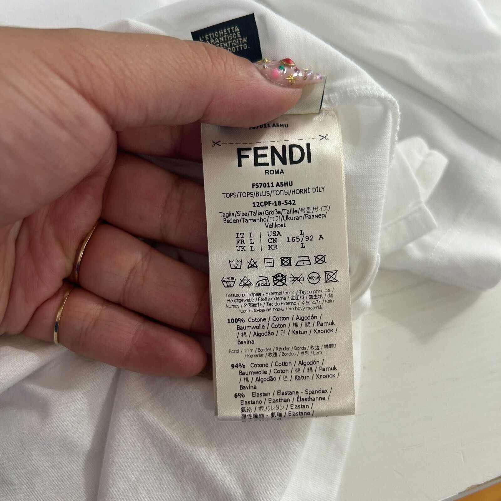 Fendi Fendi White Short Sleeve Rainbow Sequined Fendi Roma Tee L Size L / US 10 / IT 46 - 7 Thumbnail