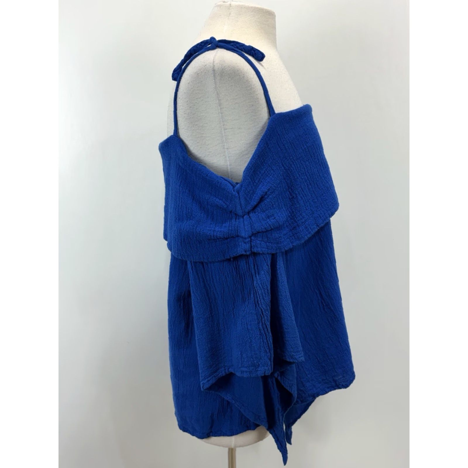 Vintage Oh My Gauze! Cotton Blouse Blue L Cold Shoulder Casual Lightweight Boho Womens Size L / US 10 / IT 46 - 4 Thumbnail