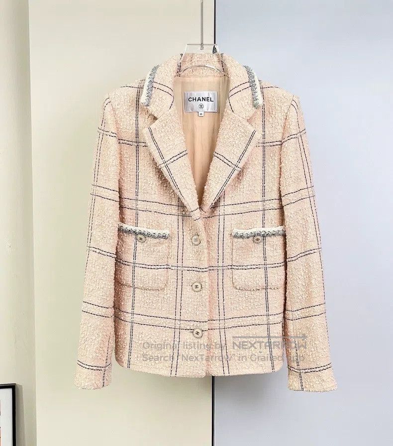 Chanel Chanel 21B nude pink checkered tweed coat Size S / US 4 / IT 40 - 3 Thumbnail