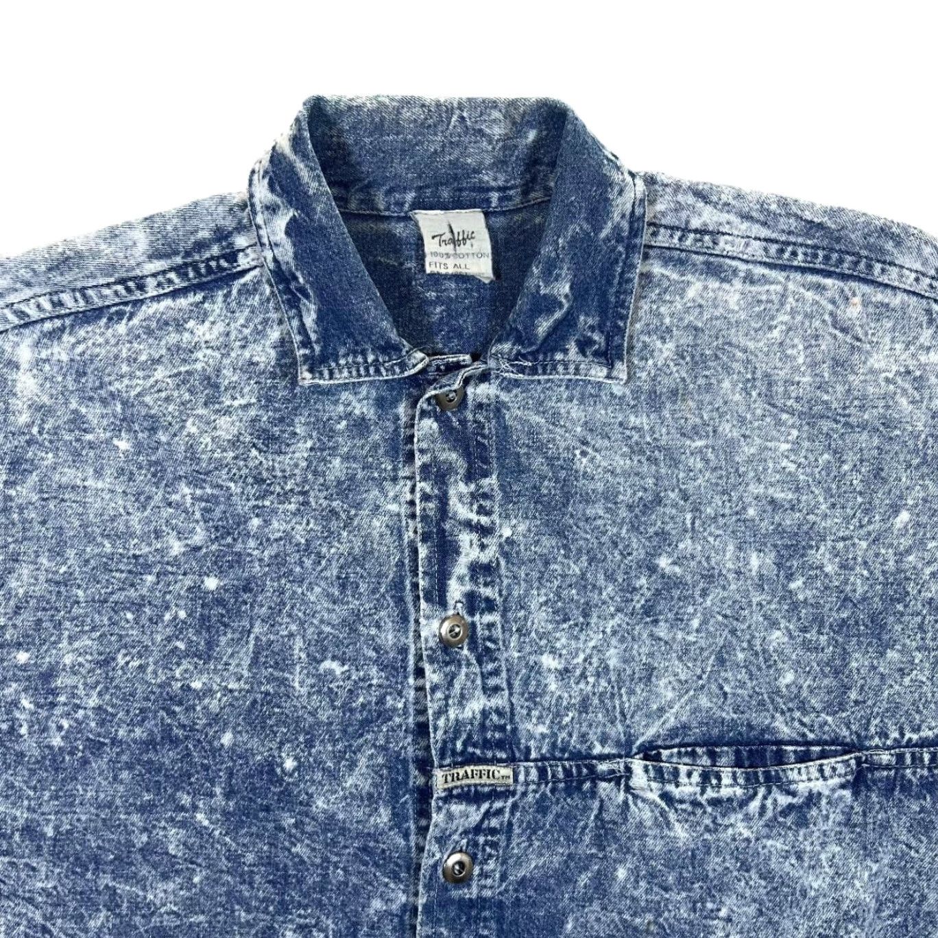 Denime VINTAGE 90s Traffic Acid Wash Blue Denim Long Sleeve Cotton Shirt One Size Large Shirt Mens Blue Denim 90s Size US M / EU 48-50 / 2 - 2 Thumbnail