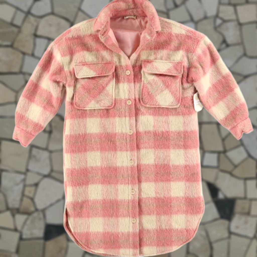 Vintage Altar'd State Faux Fir Oversized Teddy Plaid Jacket Pink Women's S Size S / US 4 / IT 40 - 1 Thumbnail