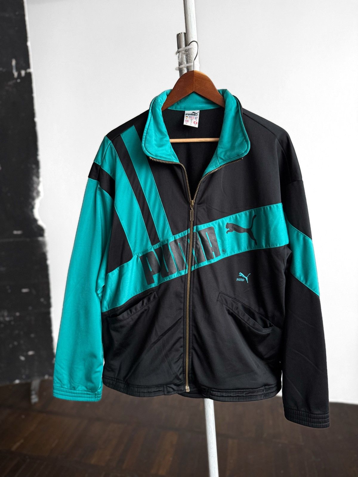 Puma Puma Vintage Mens Track Jacket Zip Up Black Teal 90s Retro Size US M / EU 48-50 / 2 - 1 Thumbnail