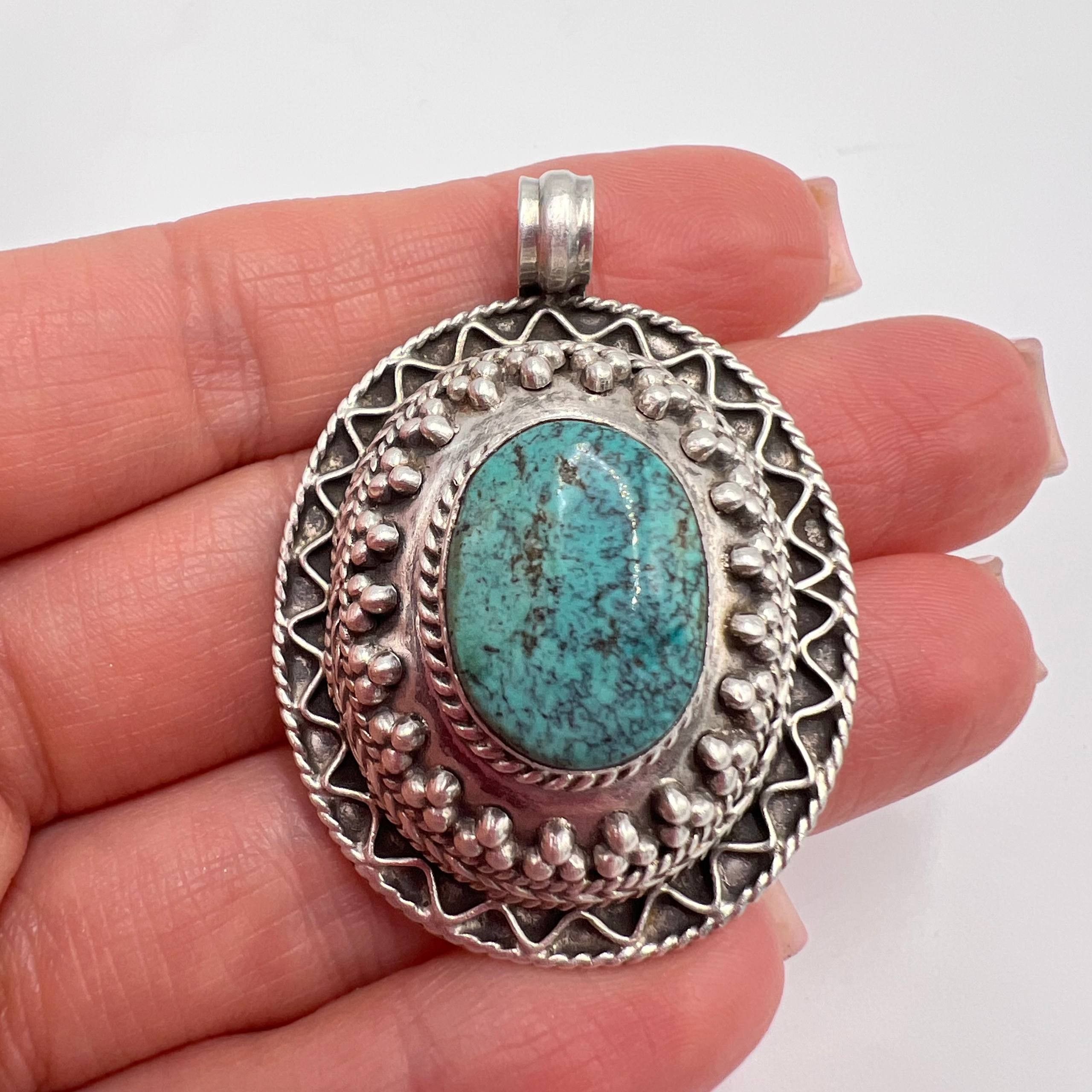 Vintage Vintage Sterling Silver 925 Pendant Turquoise Cabochon Size ONE SIZE - 7 Thumbnail
