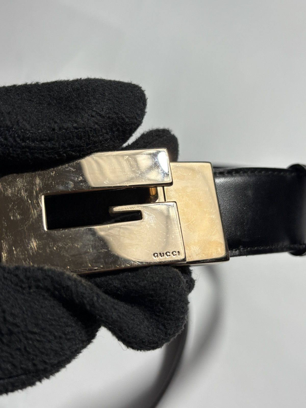 Gucci VINTAGE GUCCI-TOM FORD BLOCK G BLACK LEATHER BELT Size 42 - 3 Thumbnail