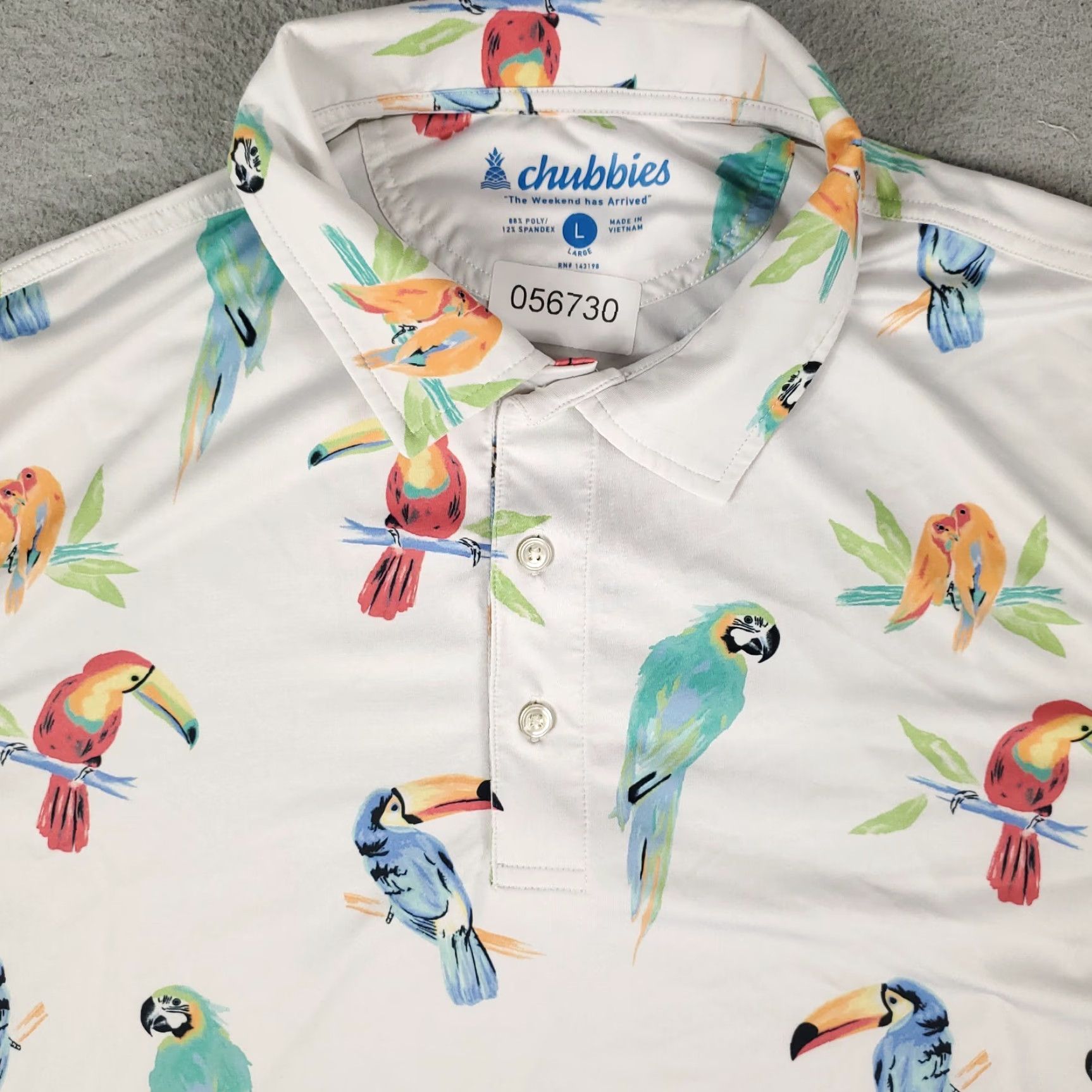 Chubbies Chubbies Polo Shirt Mens Large Gray Bird Print Short Sleeve Casual Golf Size US L / EU 52-54 / 3 - 2 Thumbnail