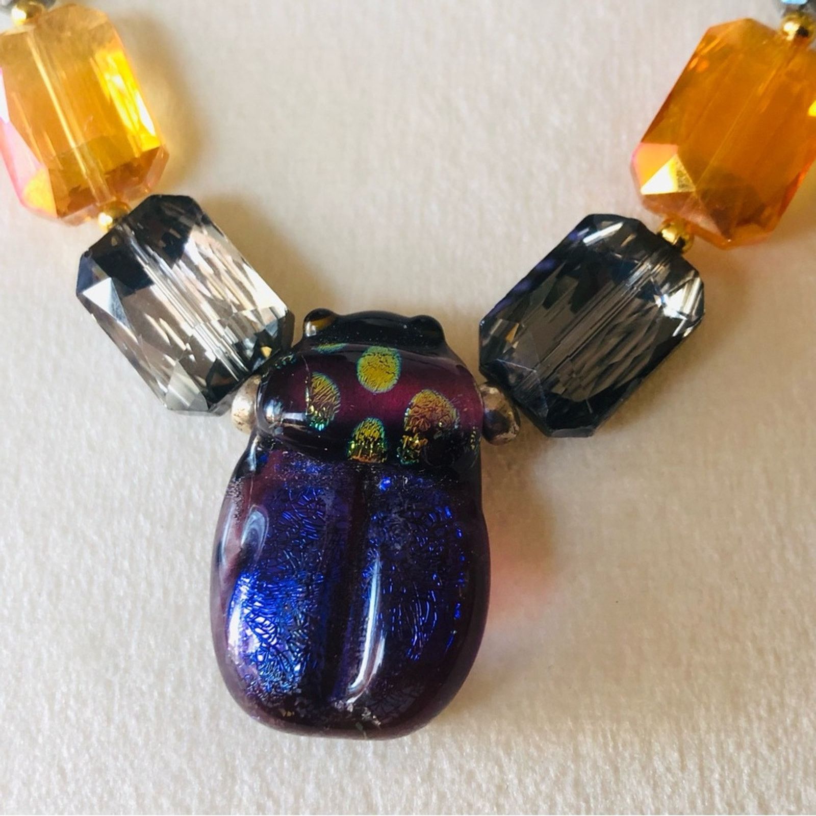 Handmade Handcrafted double strand Pearl scarab pendant necklace Size ONE SIZE - 7 Thumbnail