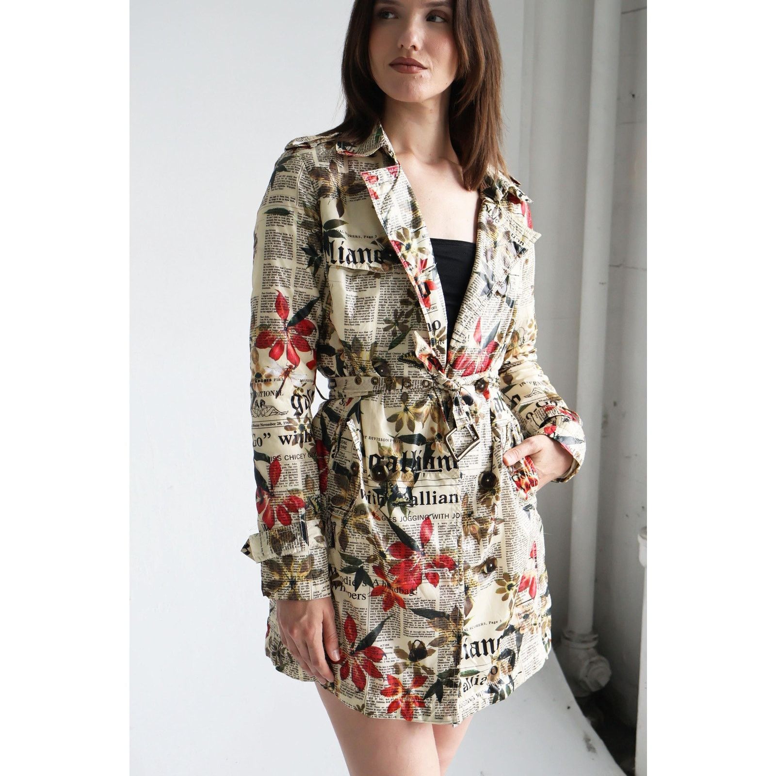 John Galliano John Galliano 2000s Gazette and Floral Print Trench Coat Size XS / US 0-2 / IT 36-38 - 1 Thumbnail