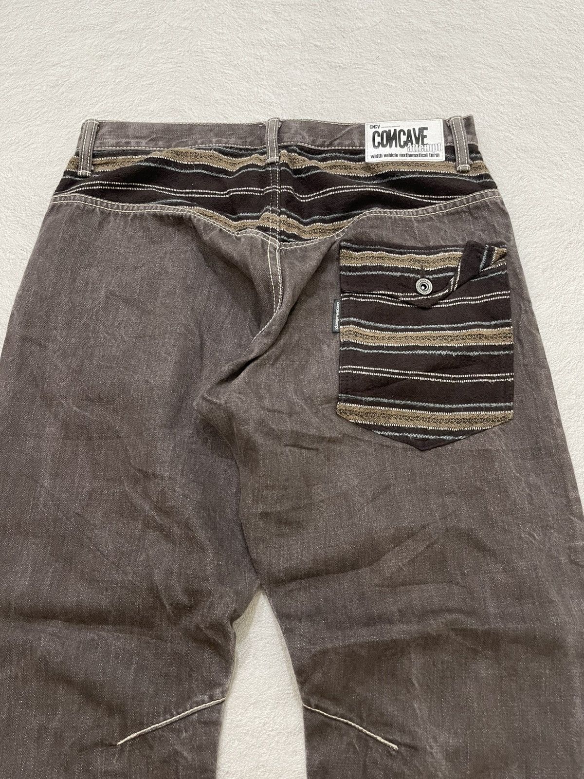 Japanese Brand 2000s Concave Brown Wide Leg Pants Striped Pocket Y2K Size US 31 - 6 Thumbnail