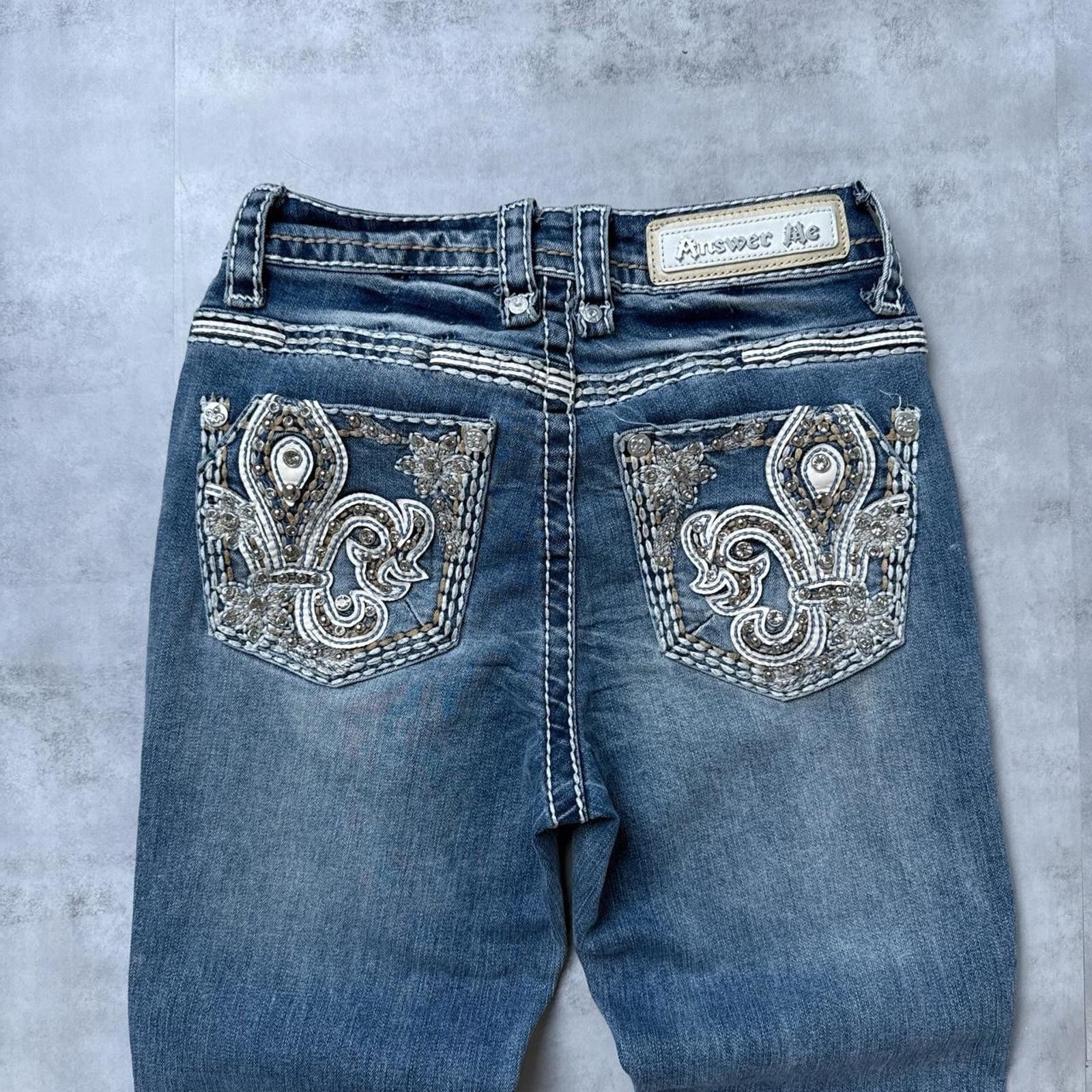 Other Y2K Answer Me Embroidered Low rise Flared Jeans denim Size 25" / US 0 / IT 36 - 2 Thumbnail