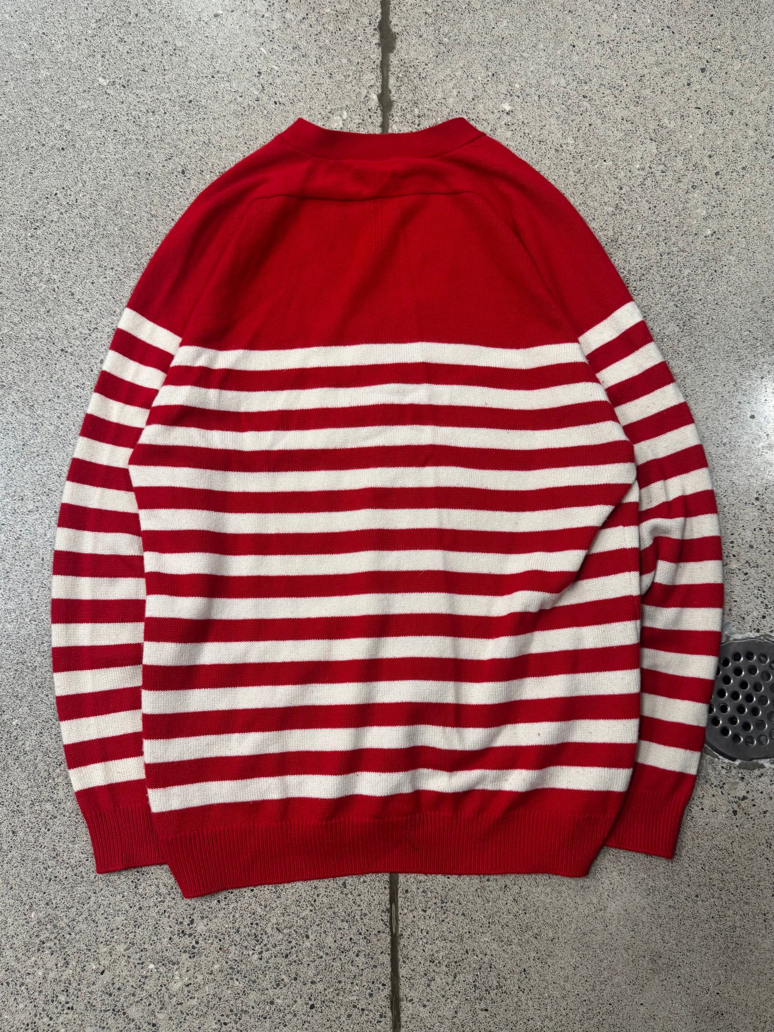 Saint Laurent Paris 2015 Saint Laurent By Hedi Slimane Wool Red/White Striped Cardigan Size US M / EU 48-50 / 2 - 3 Thumbnail