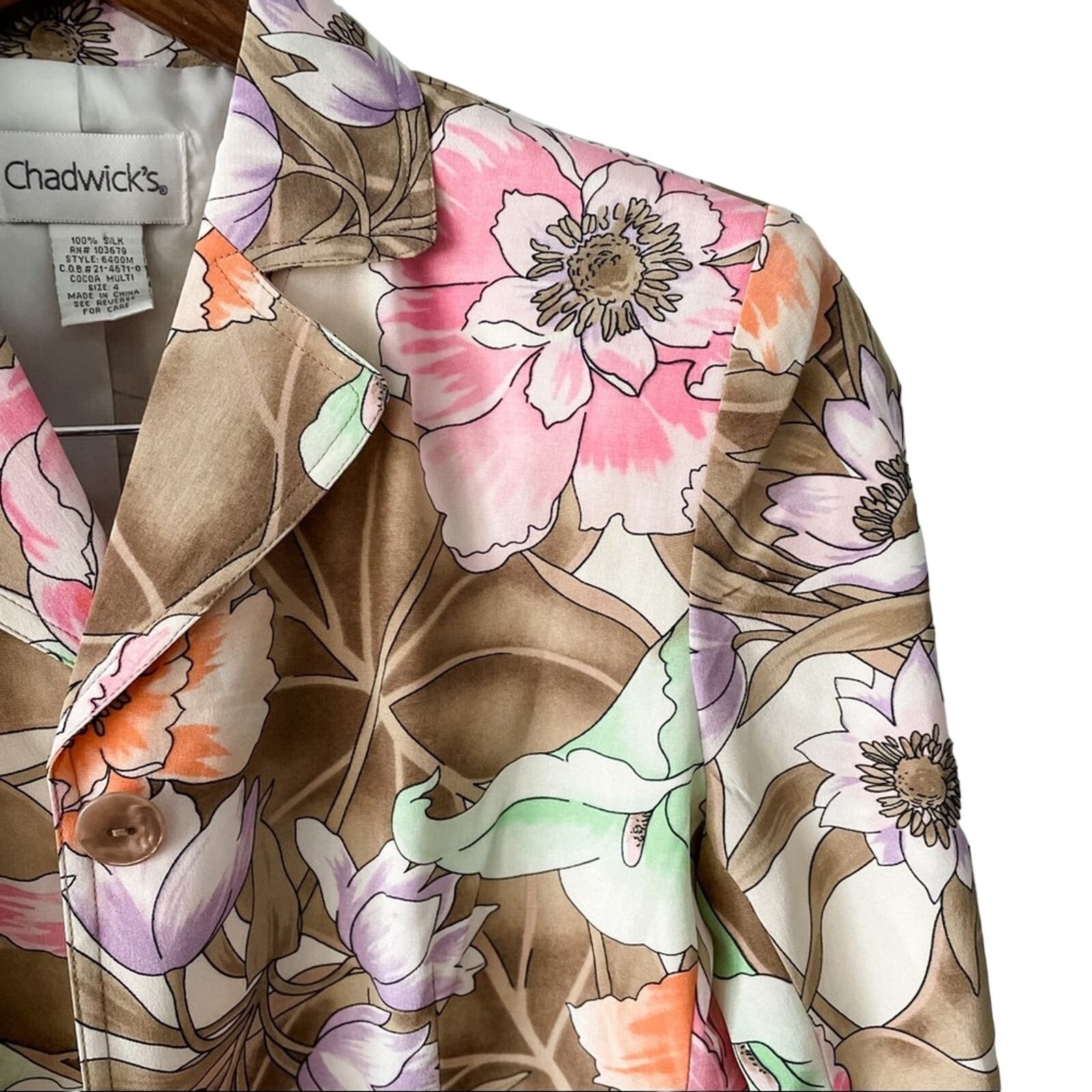 Vintage Vintage 100% Silk Floral Print 3/4 sleeve Blazer Jacket 4 Size S / US 4 / IT 40 - 2 Thumbnail